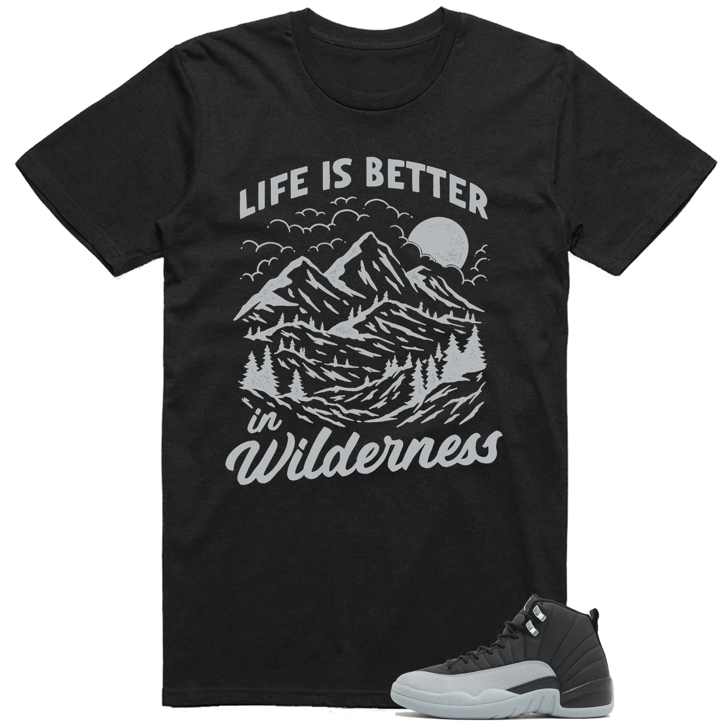 Wilderness Tee – Perfect with Jordan 12 Retro Barons Black/Wolf Grey-White CT8013-010 T-Shirt, Sneaker Match Tee