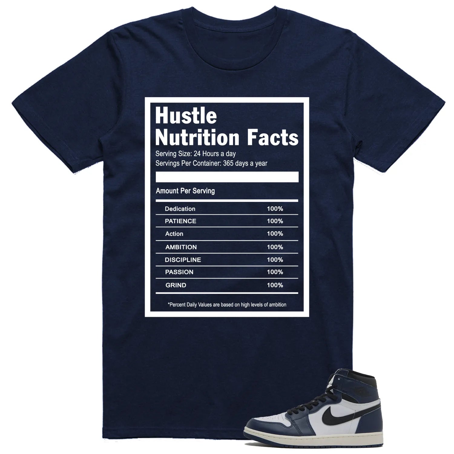 Air Jordan 1 High OG Midnight Navy Matching T-shirt Hustle Facts DZ5485-401 T-Shirt, Sneaker Match Tee