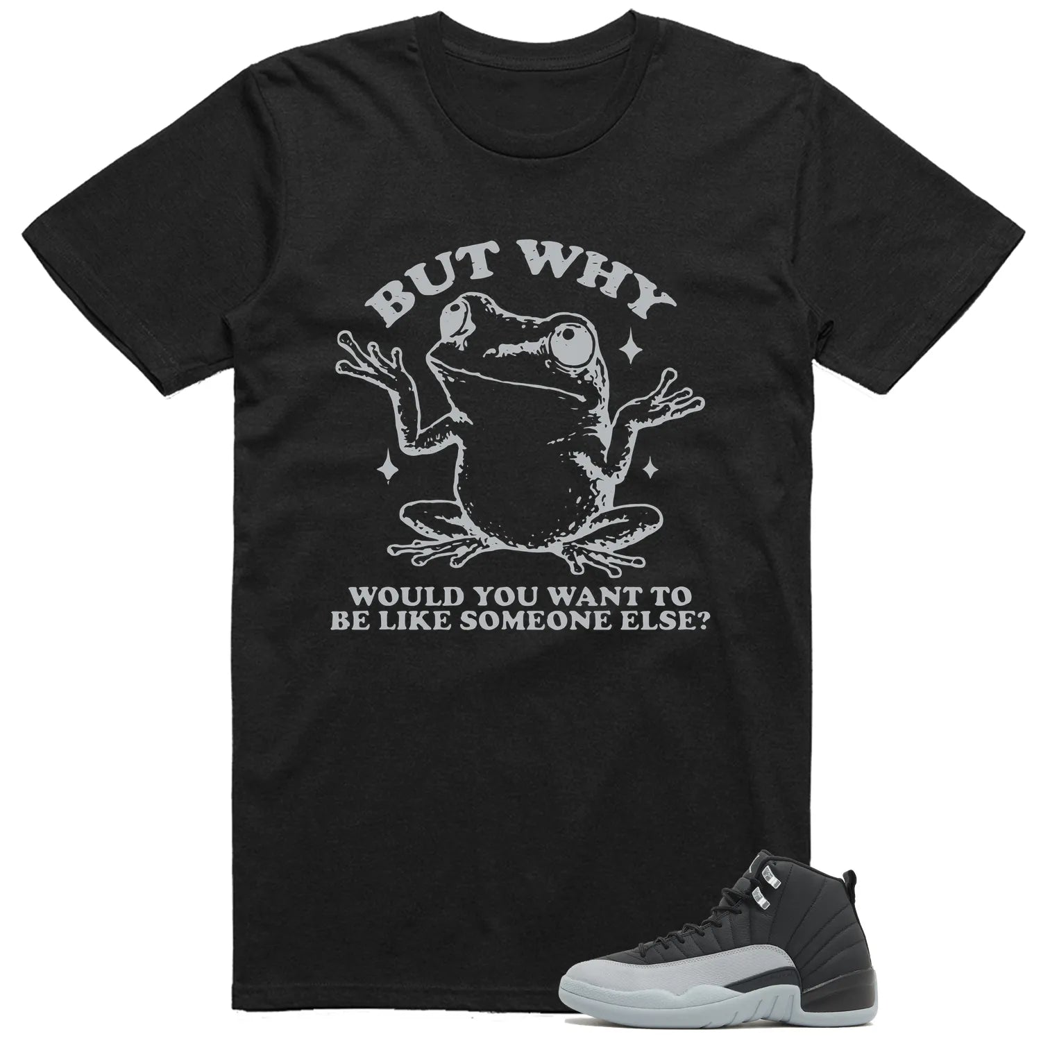 Funny But Why Shirt for Jordan 12 Retro Barons Black/Wolf Grey-White CT8013-010 T-Shirt, Sneaker Match Tee