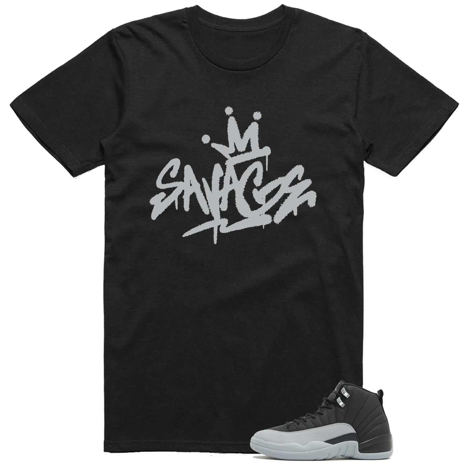 Savage Style Shirt for Jordan 12 Retro Barons Black/Wolf Grey-White Lovers CT8013-010 T-Shirt, Sneaker Match Tee