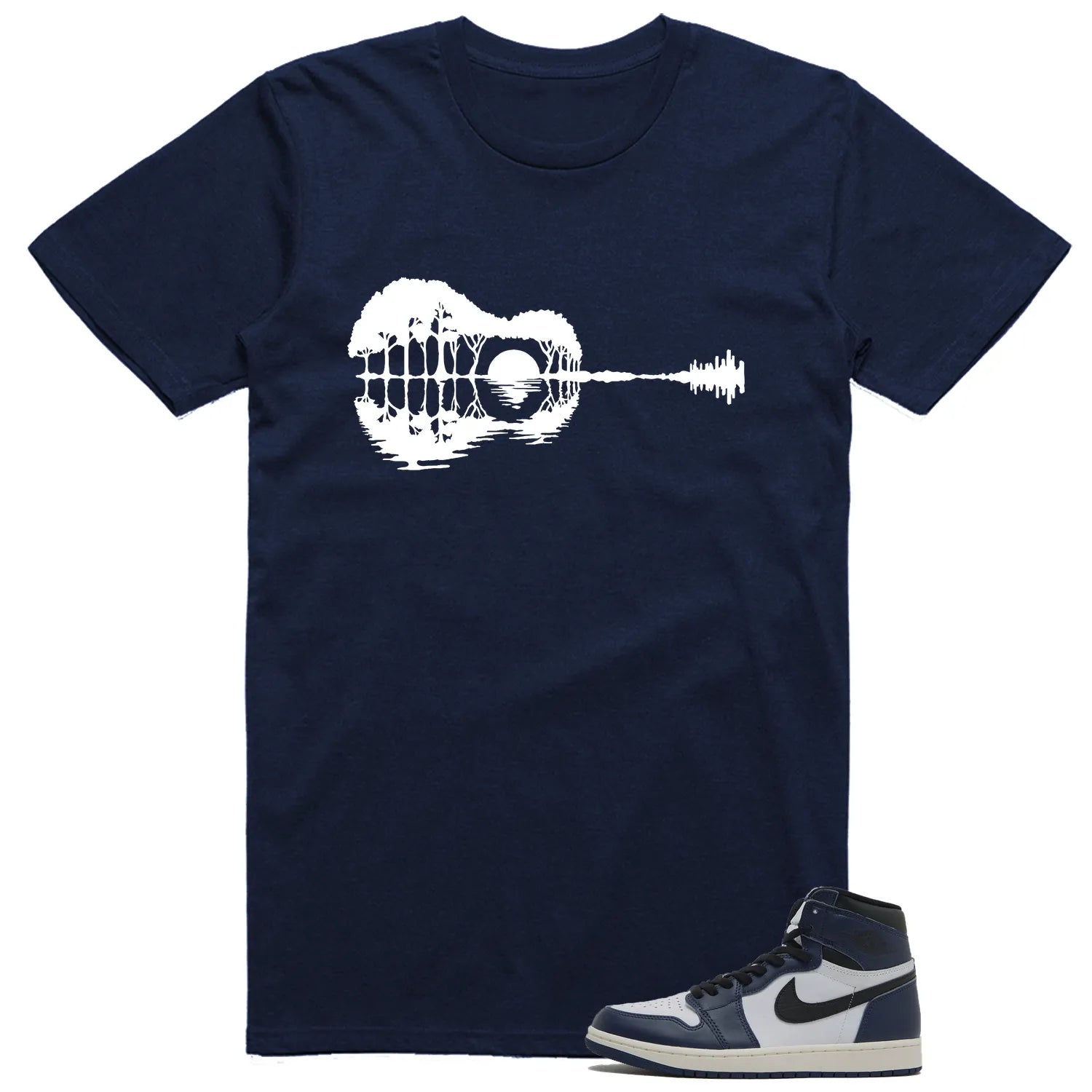 Air Jordan 1 High OG Midnight Navy Matching T-shirt Guitar DZ5485-401 T-Shirt, Sneaker Match Tee