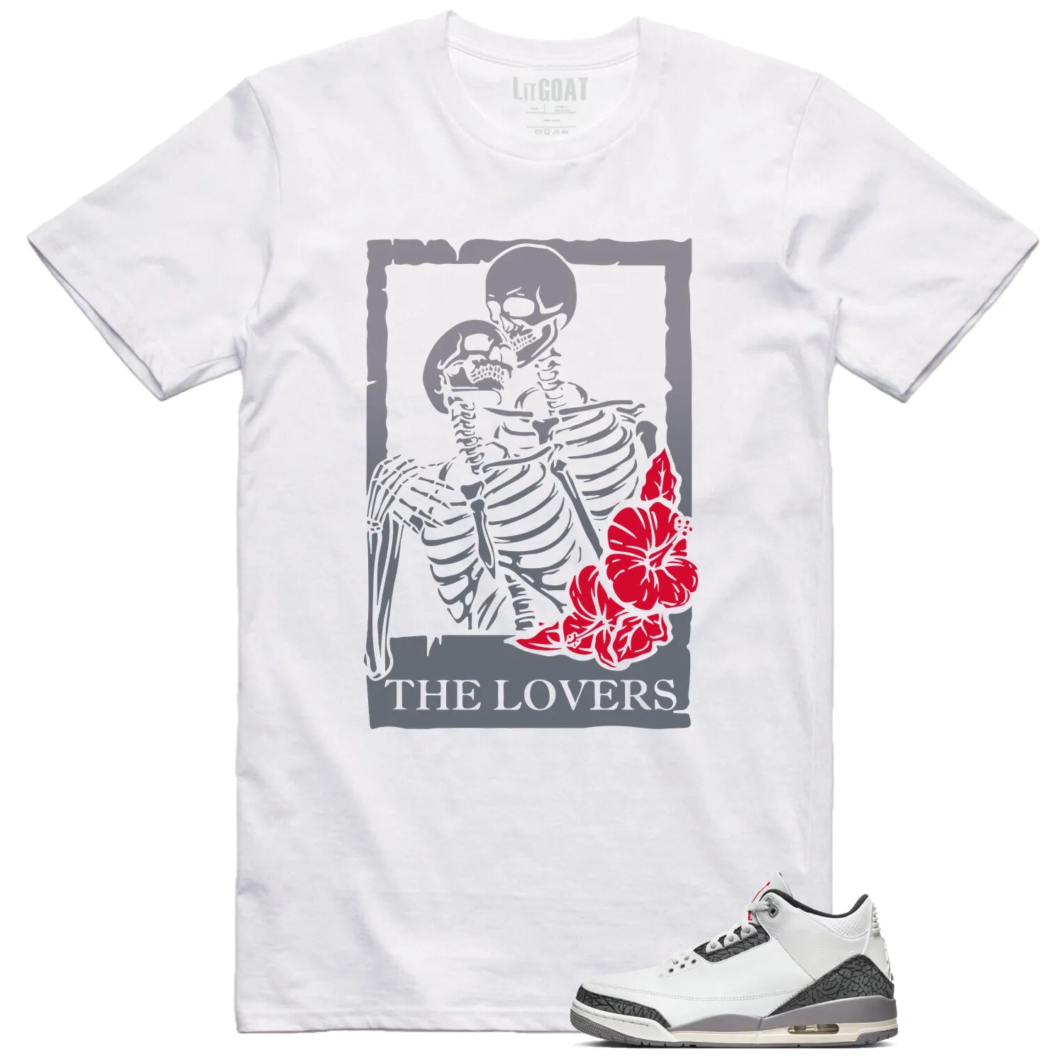 Air Jordan 3 Retro "Cement Grey" Matching T-shirt The Lovers CT8532-106 T-Shirt, Sneaker Match Tee