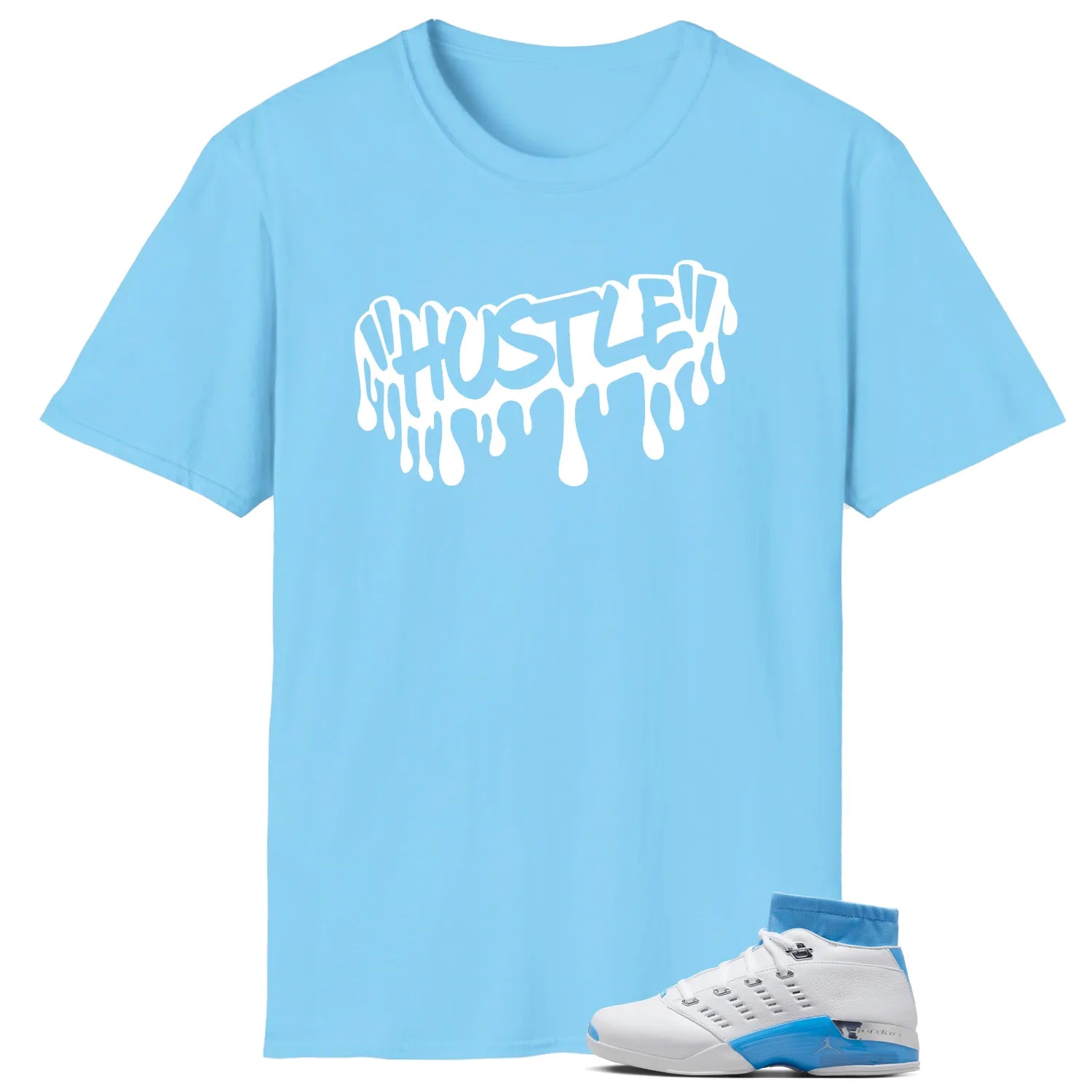 Air Jordan 17 Retro Low SP University Blue (2024) Matching T-shirt Hustle FJ0395-101 T-Shirt, Sneaker Match Tee