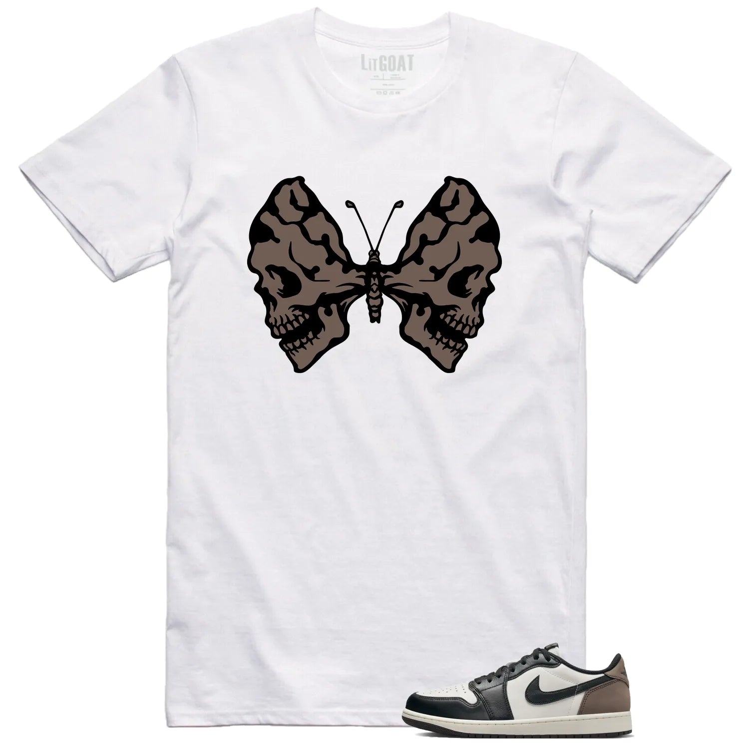 Butterfly Skulls Shirt for Jordan 1 Retro Low OG Mocha Fans CZ0790-102 T-Shirt, Sneaker Match Tee