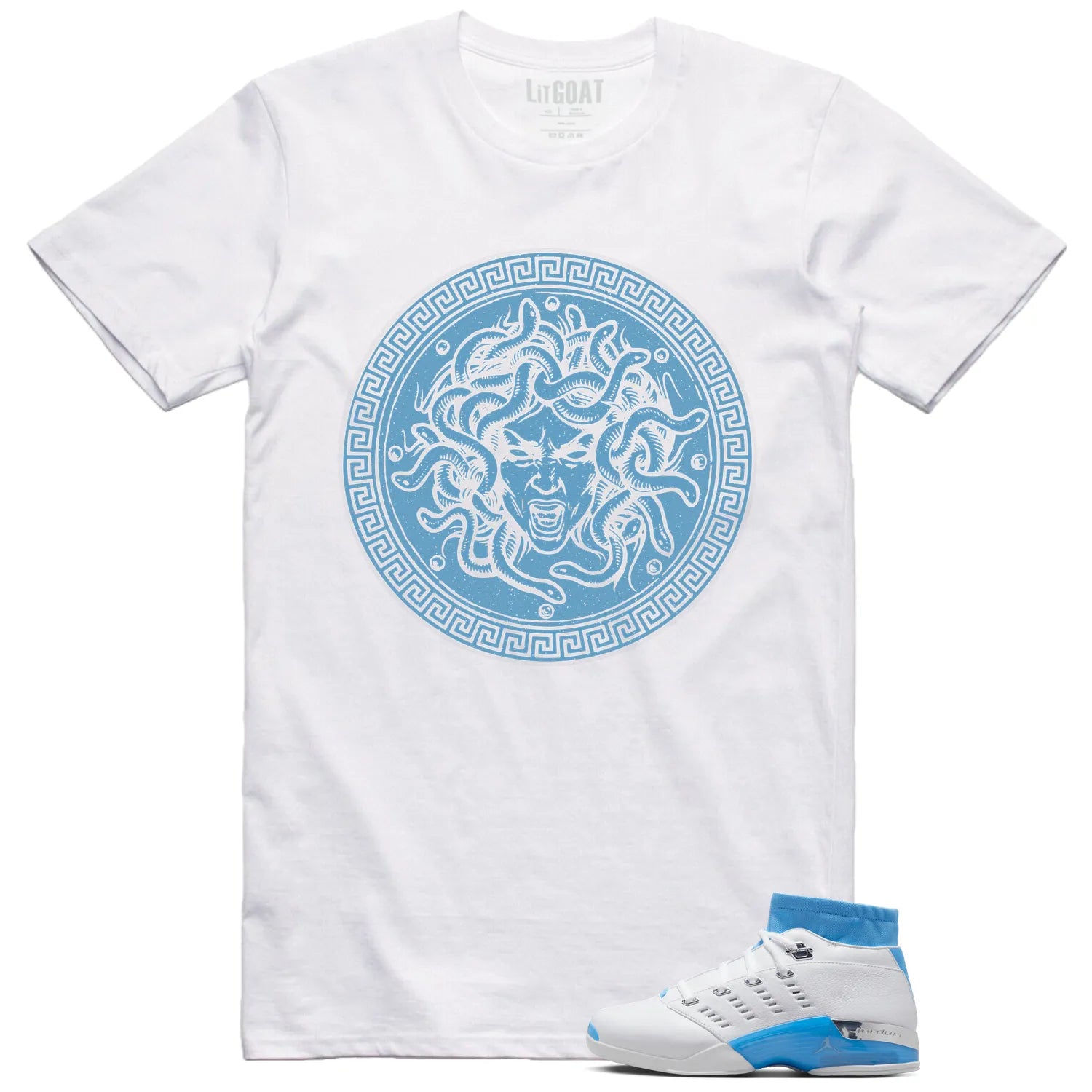 Jordan 17 Retro Low SP University Blue (2024) Matching T-shirt Medusa FJ0395-101 T-Shirt, Sneaker Match Tee