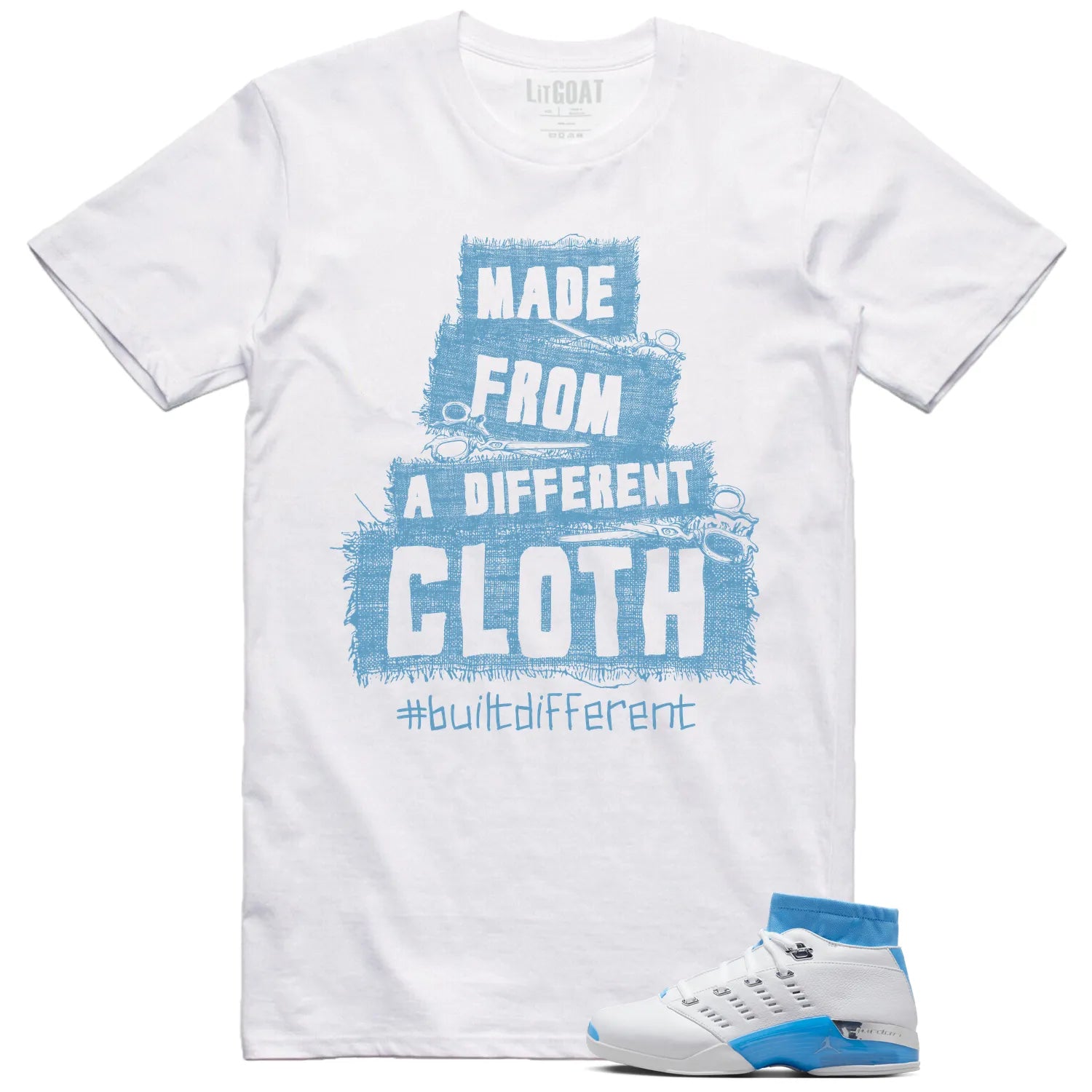 Jordan 17 Retro Low SP University Blue (2024) Matching T-shirt Built Different FJ0395-101 T-Shirt, Sneaker Match Tee