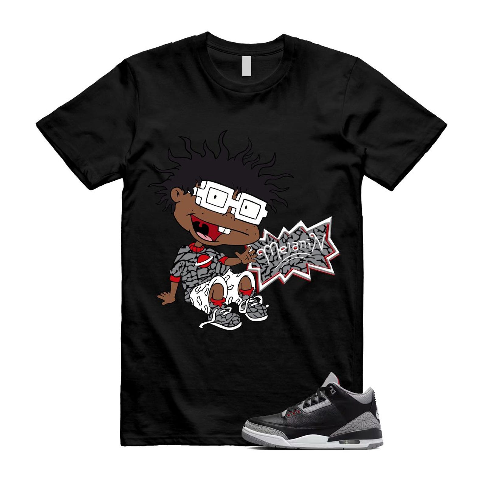 3 Black Cement Grey Fire Red Sail 2024 T Shirt Match MELANIN ,DN3707-010 T-Shirt, Sneaker Match Tee