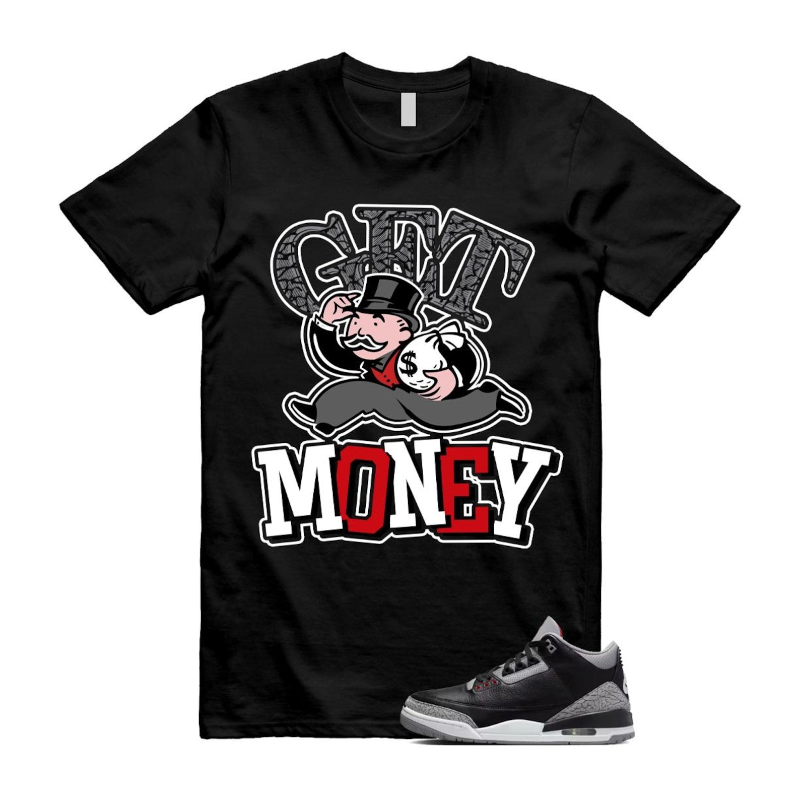 3 Black Cement Grey Fire Red Sail 2024 T Shirt Match GM ,DN3707-010 T-Shirt, Sneaker Match Tee