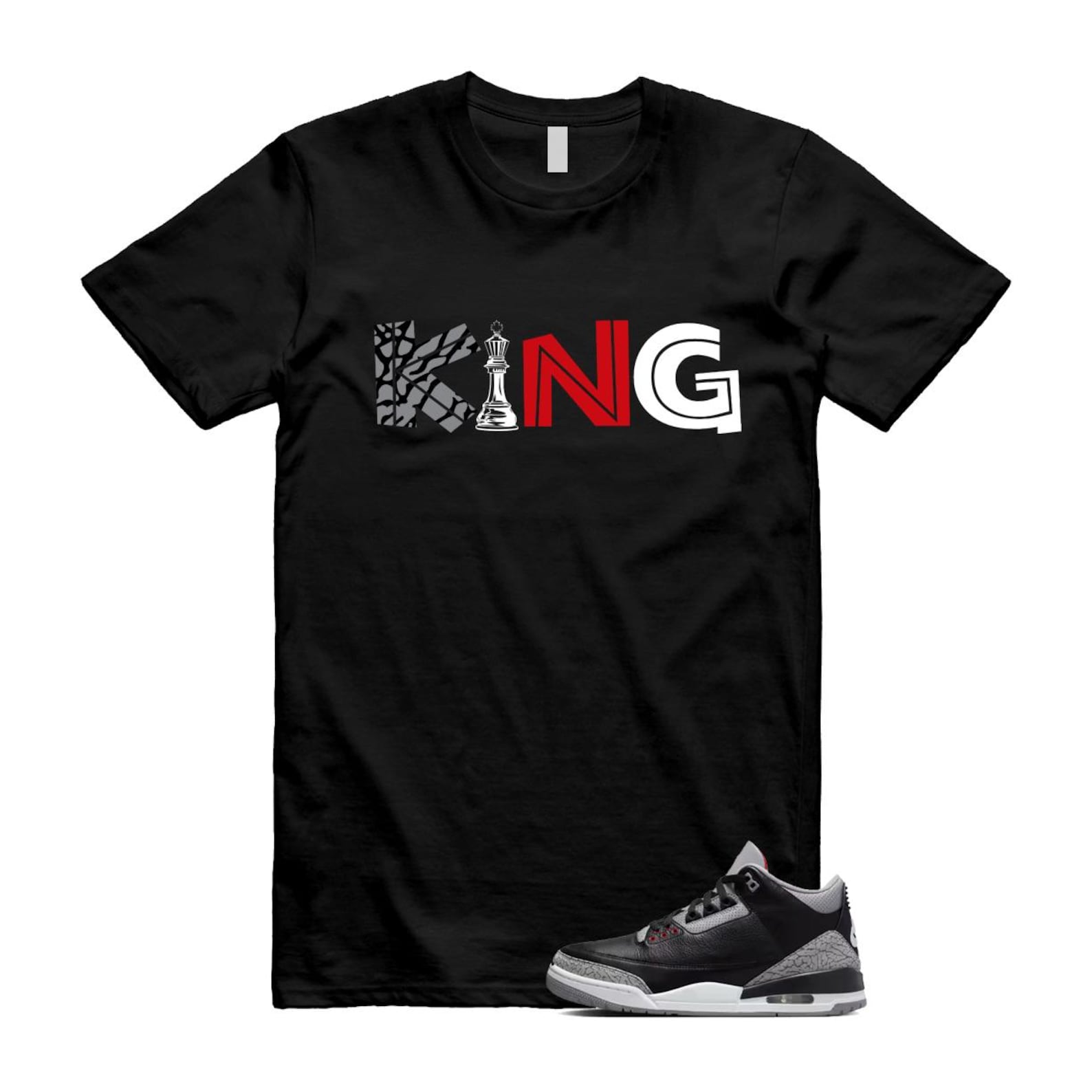 3 Black Cement Grey Fire Red Sail 2024 T Shirt Match KING ,DN3707-010 T-Shirt, Sneaker Match Tee