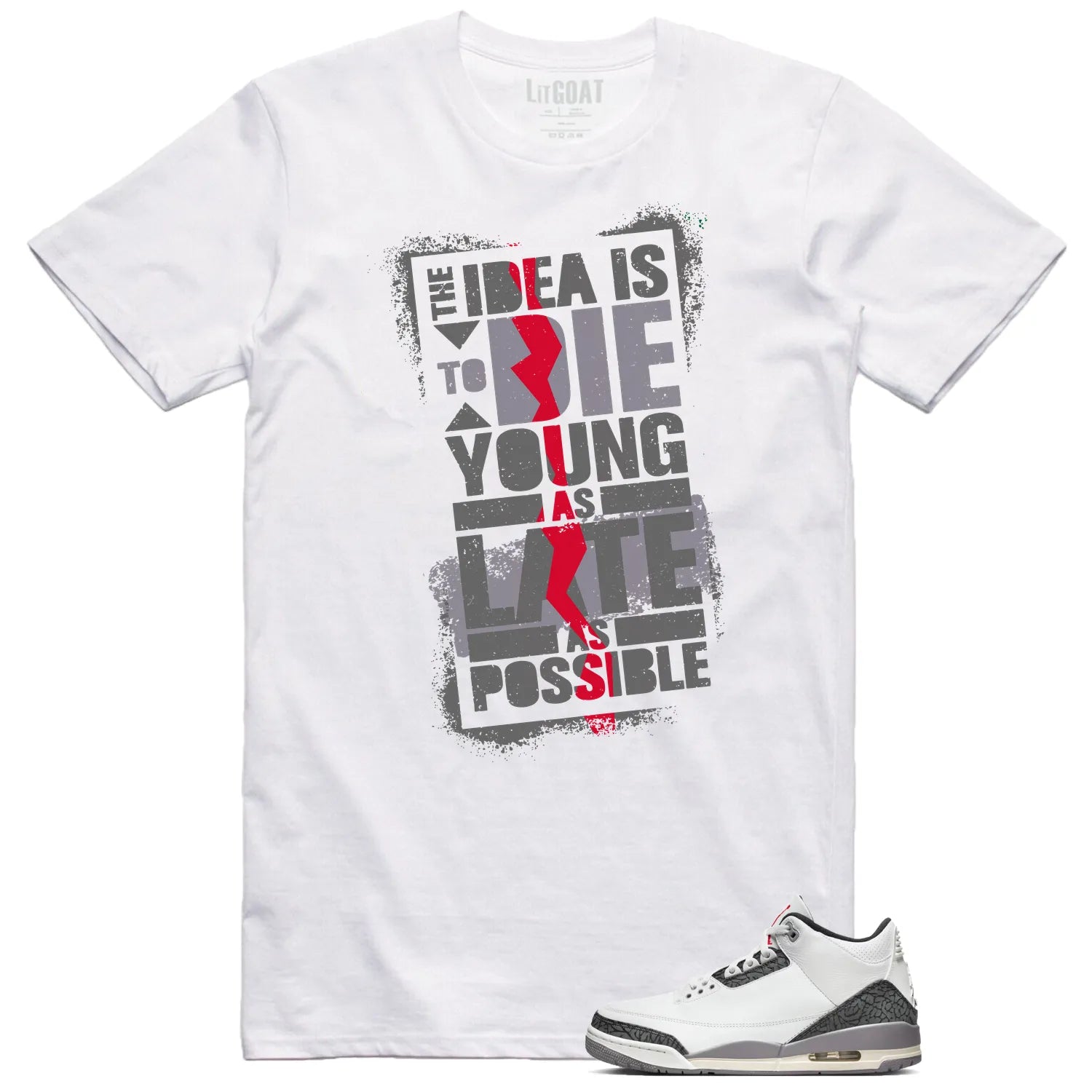 Air Jordan 3 Retro "Cement Grey" Matching T-shirt Die Young CT8532-106 T-Shirt, Sneaker Match Tee