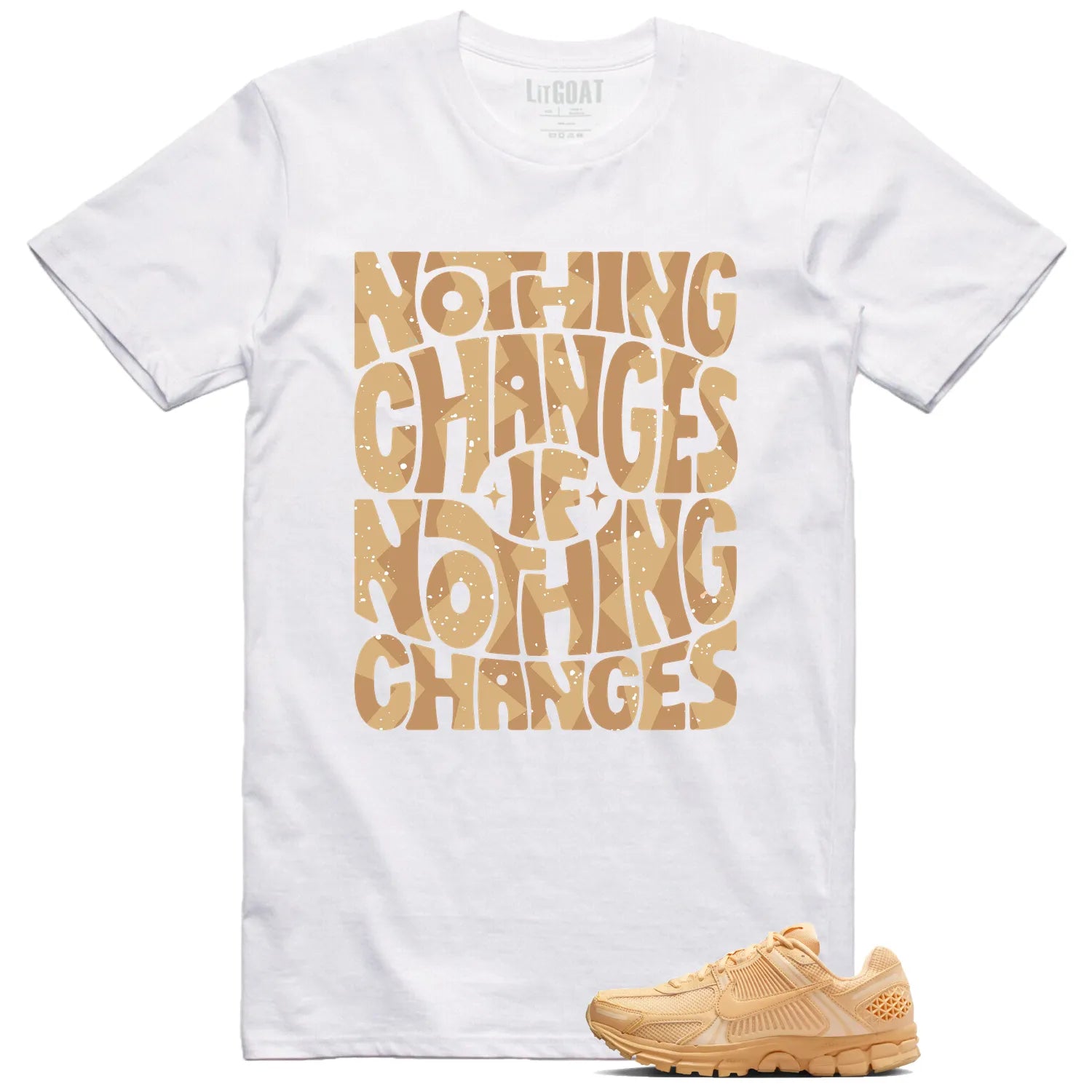Air Zoom Vomero 5 Celestial Gold Matching T-shirt Nothing Changes HF5493-200 T-Shirt, Sneaker Match Tee