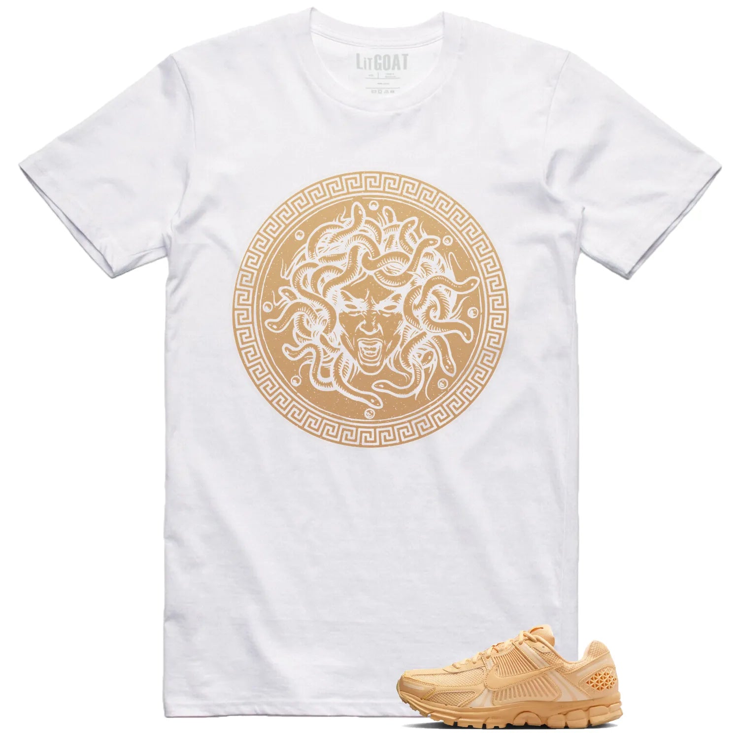 Air Zoom Vomero 5 Celestial Gold Matching T-shirt Medusa HF5493-200 T-Shirt, Sneaker Match Tee