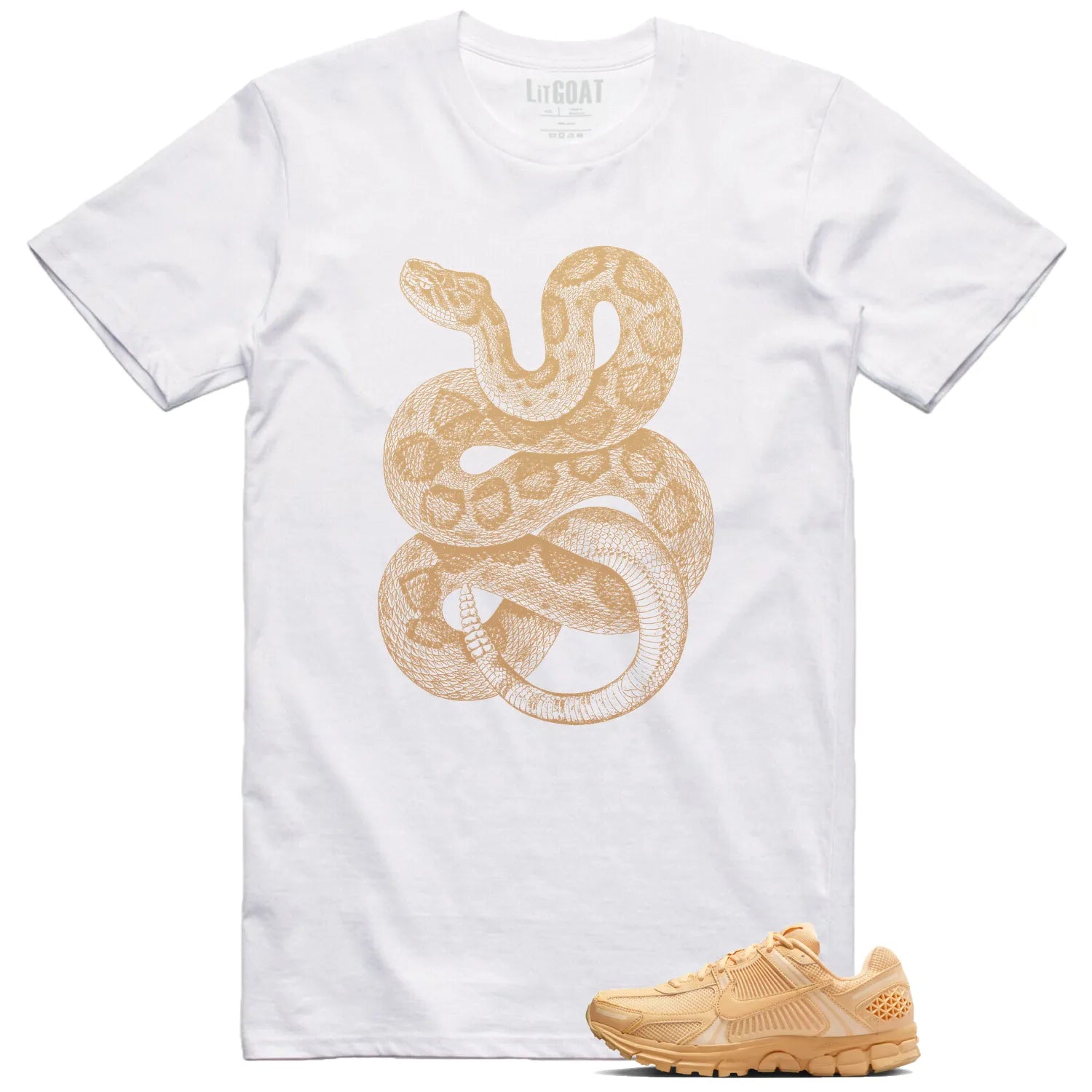 Air Zoom Vomero 5 Celestial Gold Matching T-shirt Python Snake HF5493-200 T-Shirt, Sneaker Match Tee