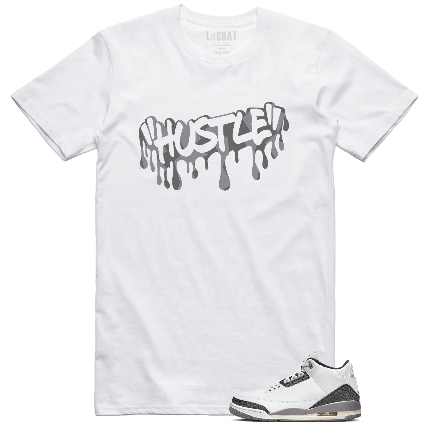 Air Jordan 3 Retro "Cement Grey" Matching T-shirt Hustle CT8532-106 T-Shirt, Sneaker Match Tee