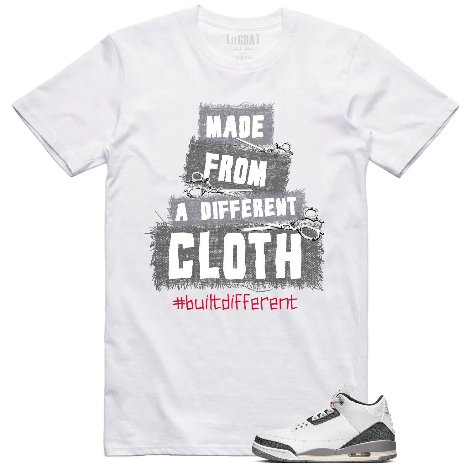 Air Jordan 3 Retro "Cement Grey" Matching T-shirt Built Different CT8532-106 T-Shirt, Sneaker Match Tee