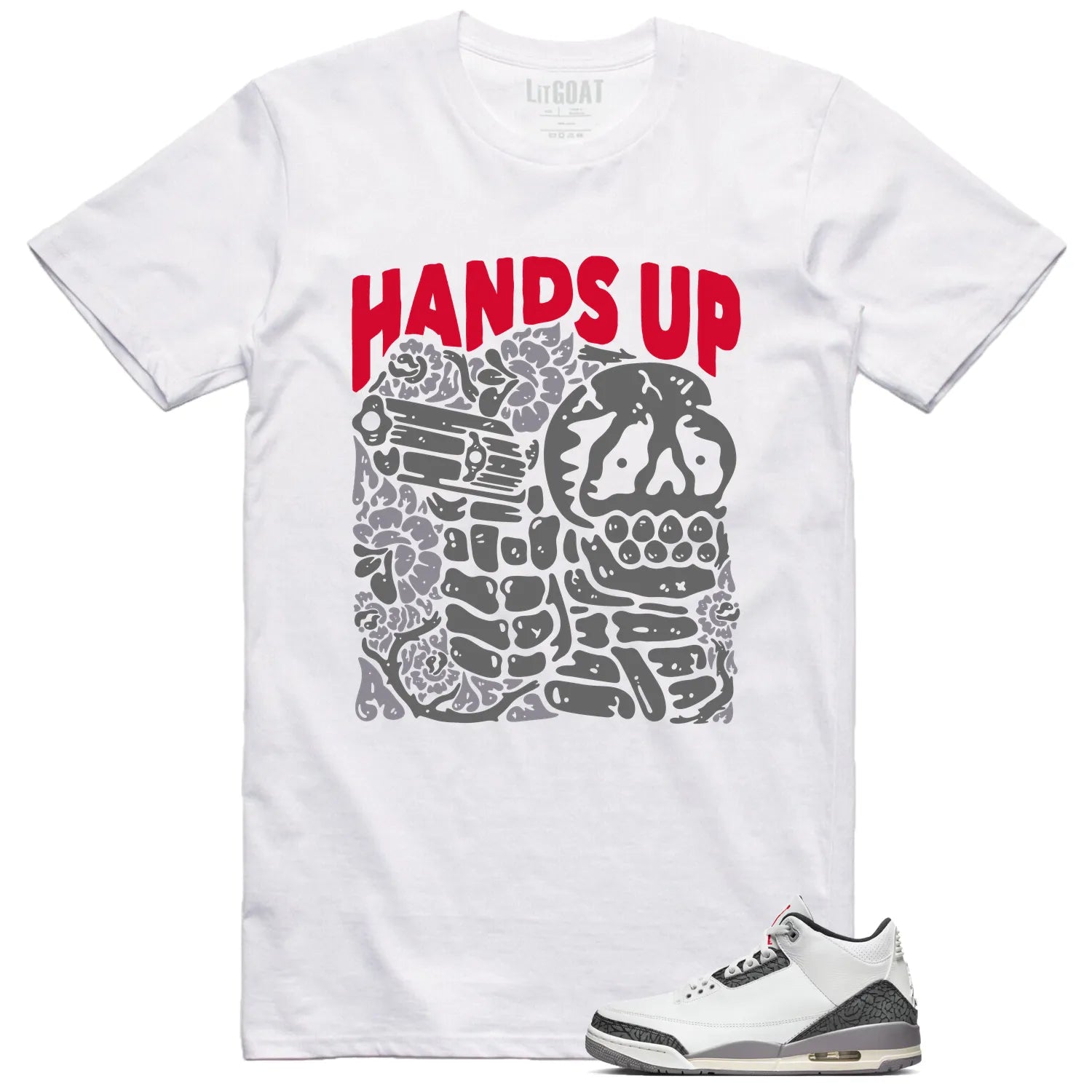 Air Jordan 3 Retro "Cement Grey" Matching T-shirt Hands Up CT8532-106 T-Shirt, Sneaker Match Tee