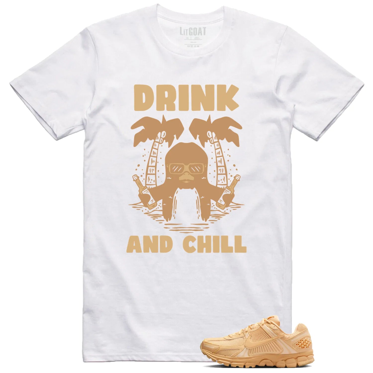 Air Zoom Vomero 5 Celestial Gold Matching T-shirt Drink Chill HF5493-200 T-Shirt, Sneaker Match Tee