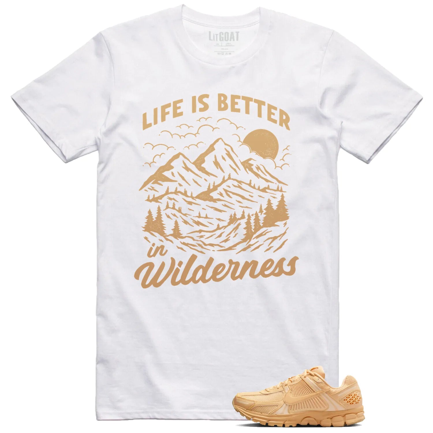 Air Zoom Vomero 5 Celestial Gold Matching T-shirt Wilderness HF5493-200 T-Shirt, Sneaker Match Tee