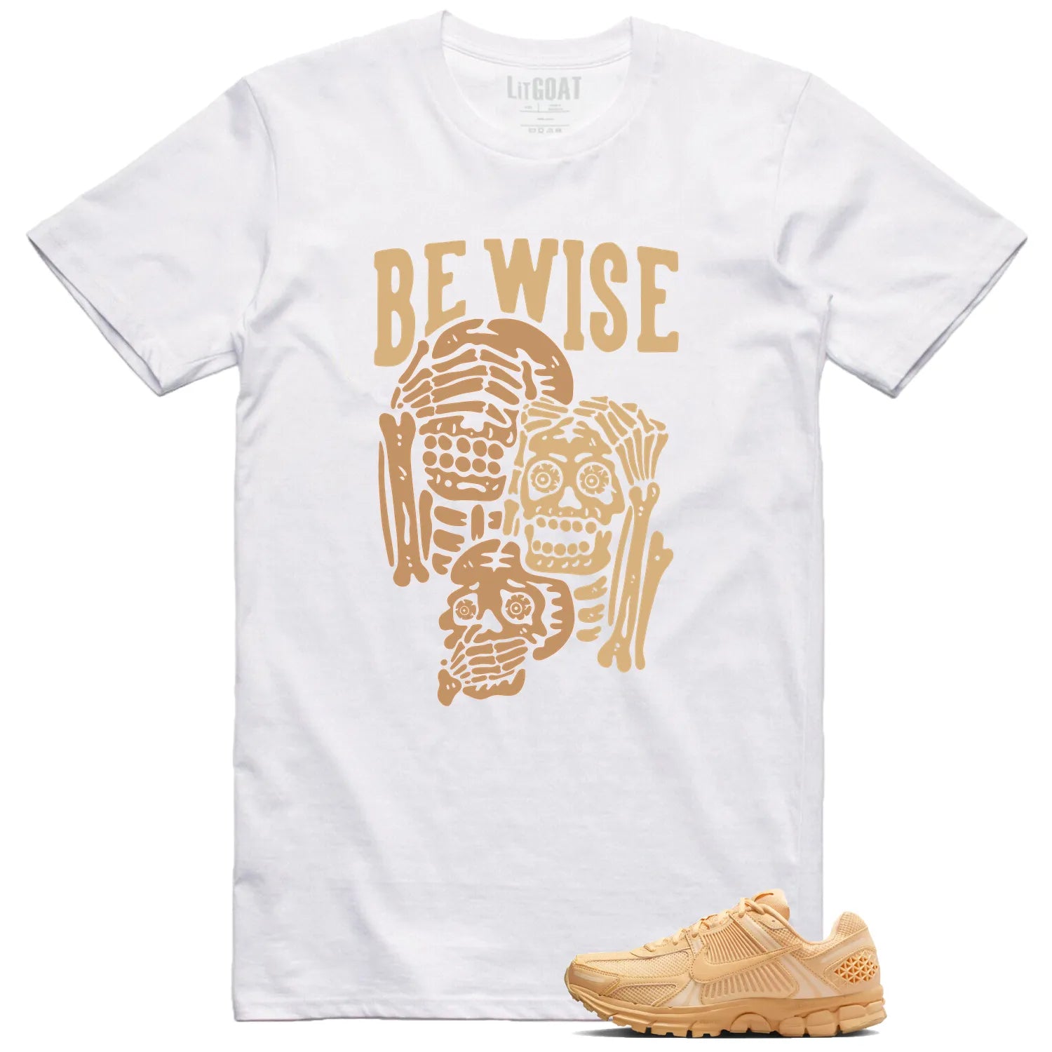 Air Zoom Vomero 5 Celestial Gold Matching T-shirt Be Wise HF5493-200 T-Shirt, Sneaker Match Tee