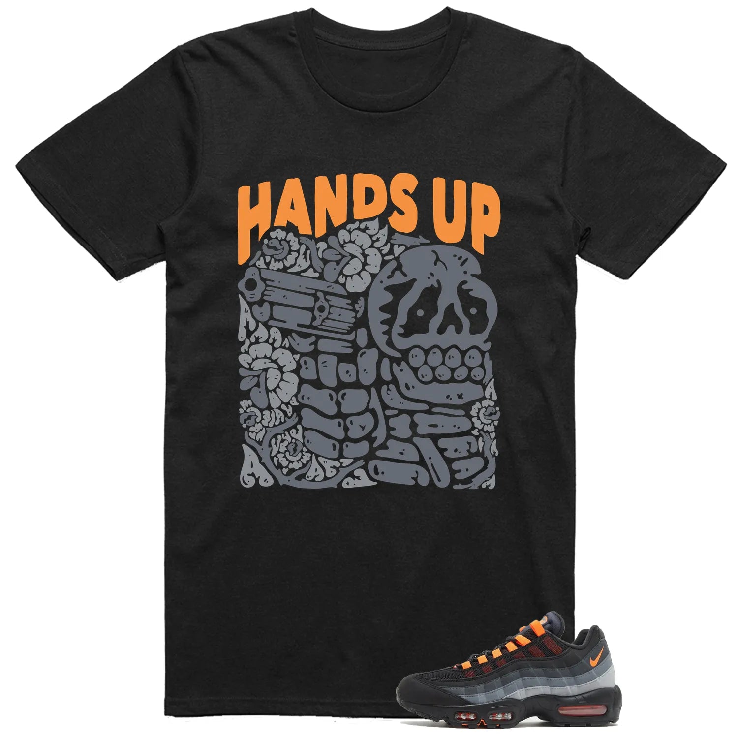 Air Max 95 Black Hyper Crimson Matching T-shirt Hands Up FV4710-002 T-Shirt, Sneaker Match Tee