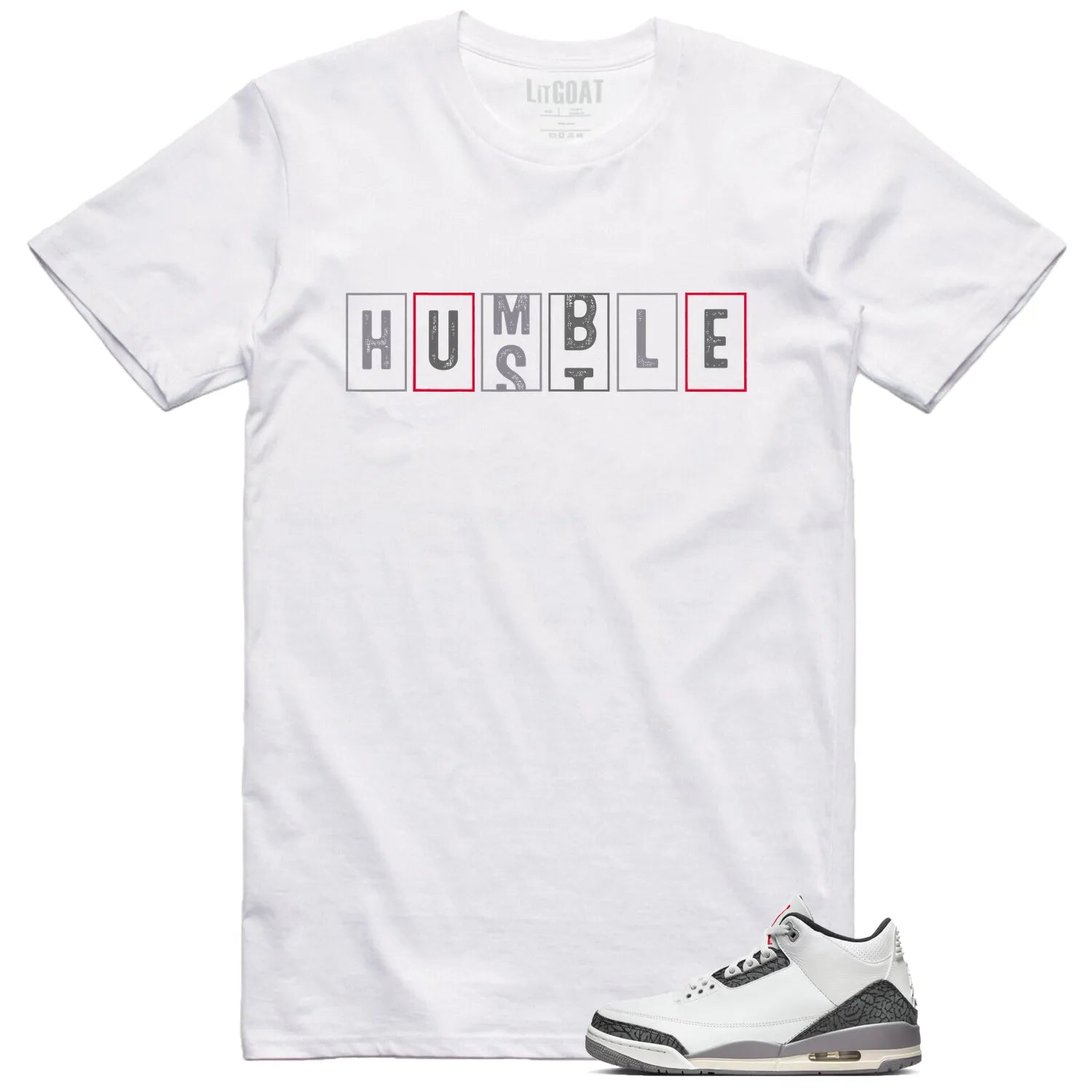 Air Jordan 3 Retro "Cement Grey" Matching T-shirt Humble Hustle CT8532-106 T-Shirt, Sneaker Match Tee
