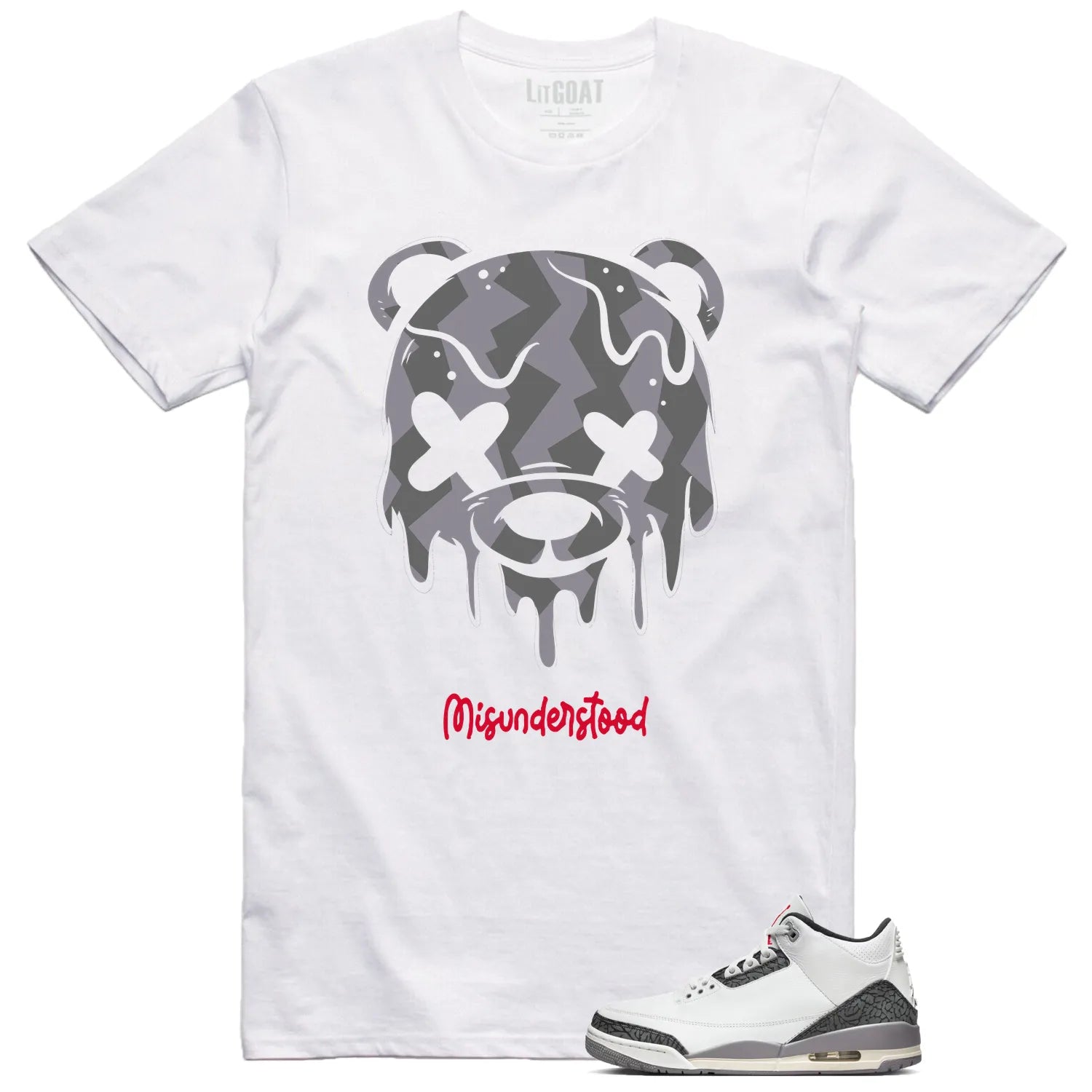 Air Jordan 3 Retro "Cement Grey" Matching T-shirt Drippy Bear CT8532-106 T-Shirt, Sneaker Match Tee