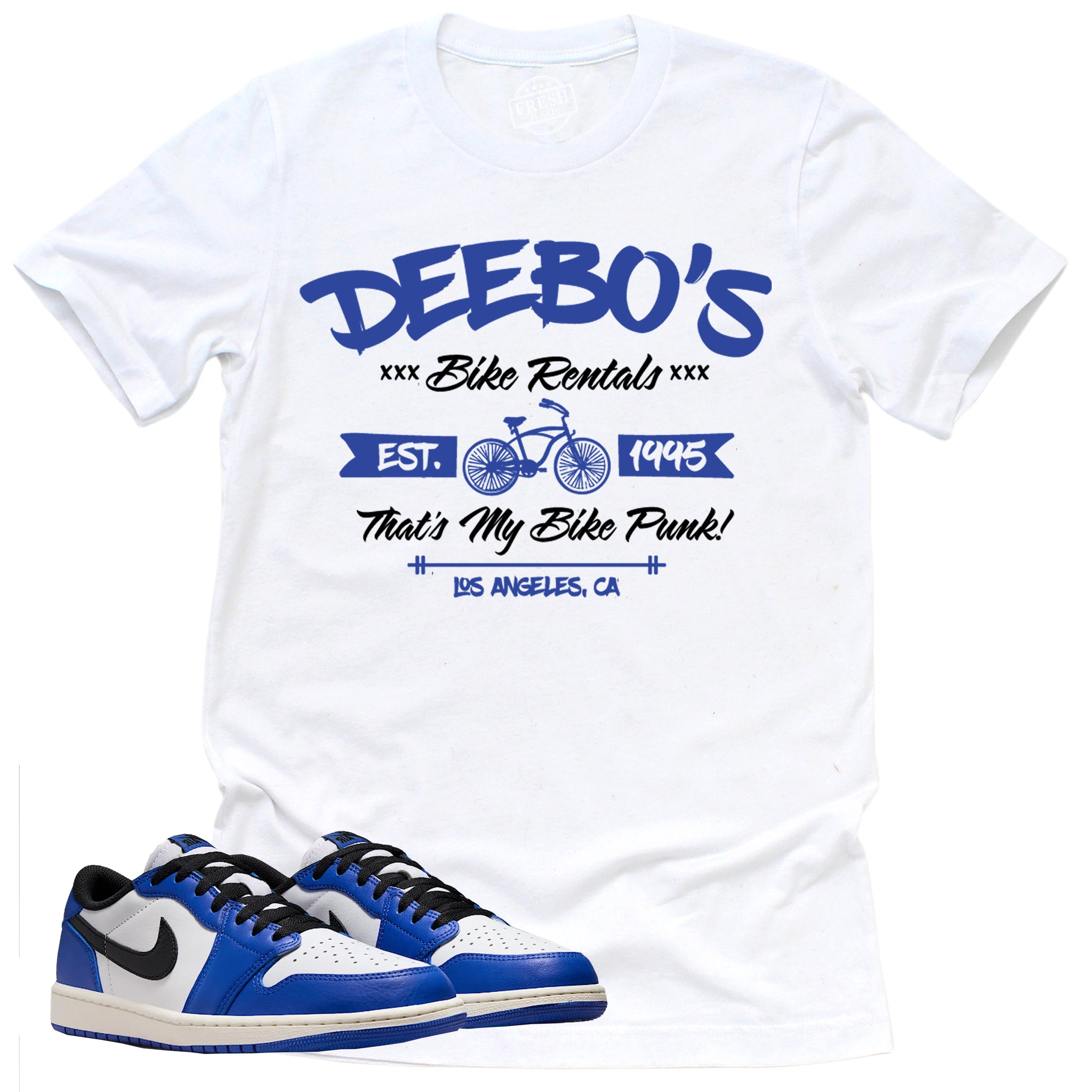 Deebo's Bike Shop Shirt, Retro Air Jordan 1 Low Game Royal Shirt Match Sneaker ,CZ0790-140 T-Shirt, Sneaker Match Tee