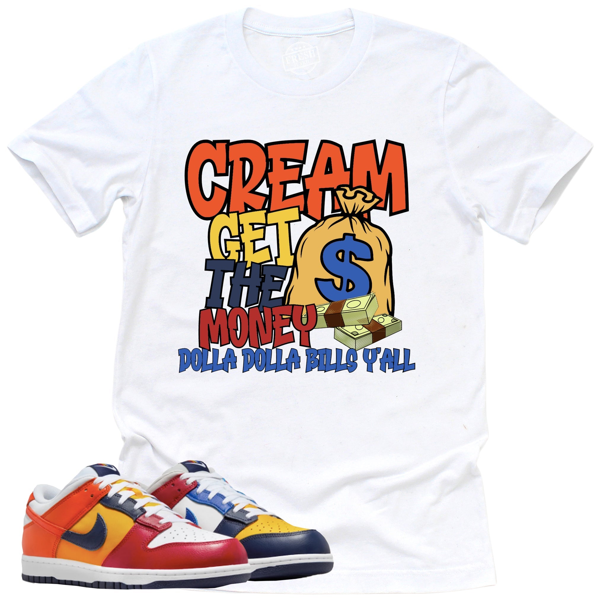 Cream Shirt, Retro Dunk Low Midnight Navy And Varsity Red Shirt Match Sneaker ,IB2051-400 T-Shirt, Sneaker Match Tee