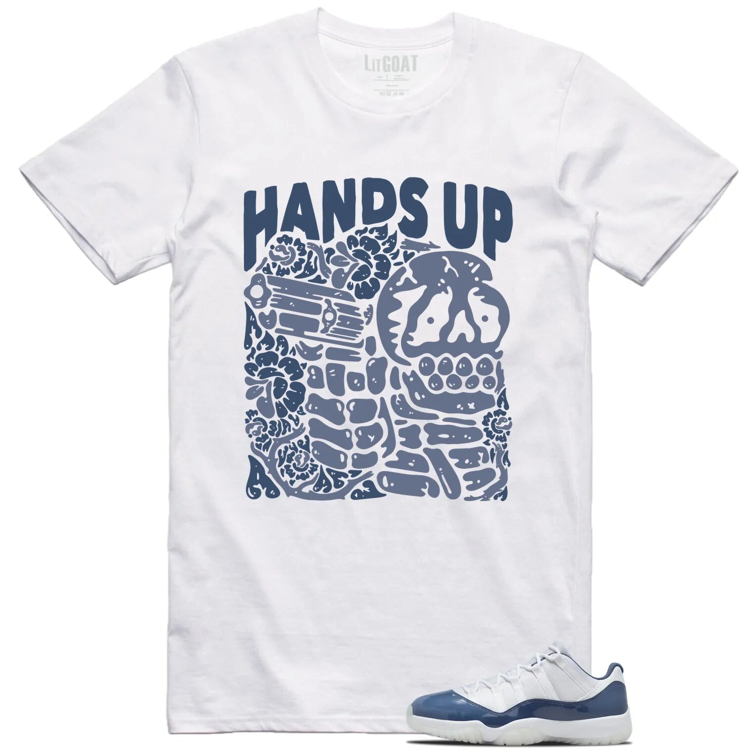 Hands Up Shirt to Match Jordan 11 Diffused Blue FV5104-104 T-Shirt, Sneaker Match Tee