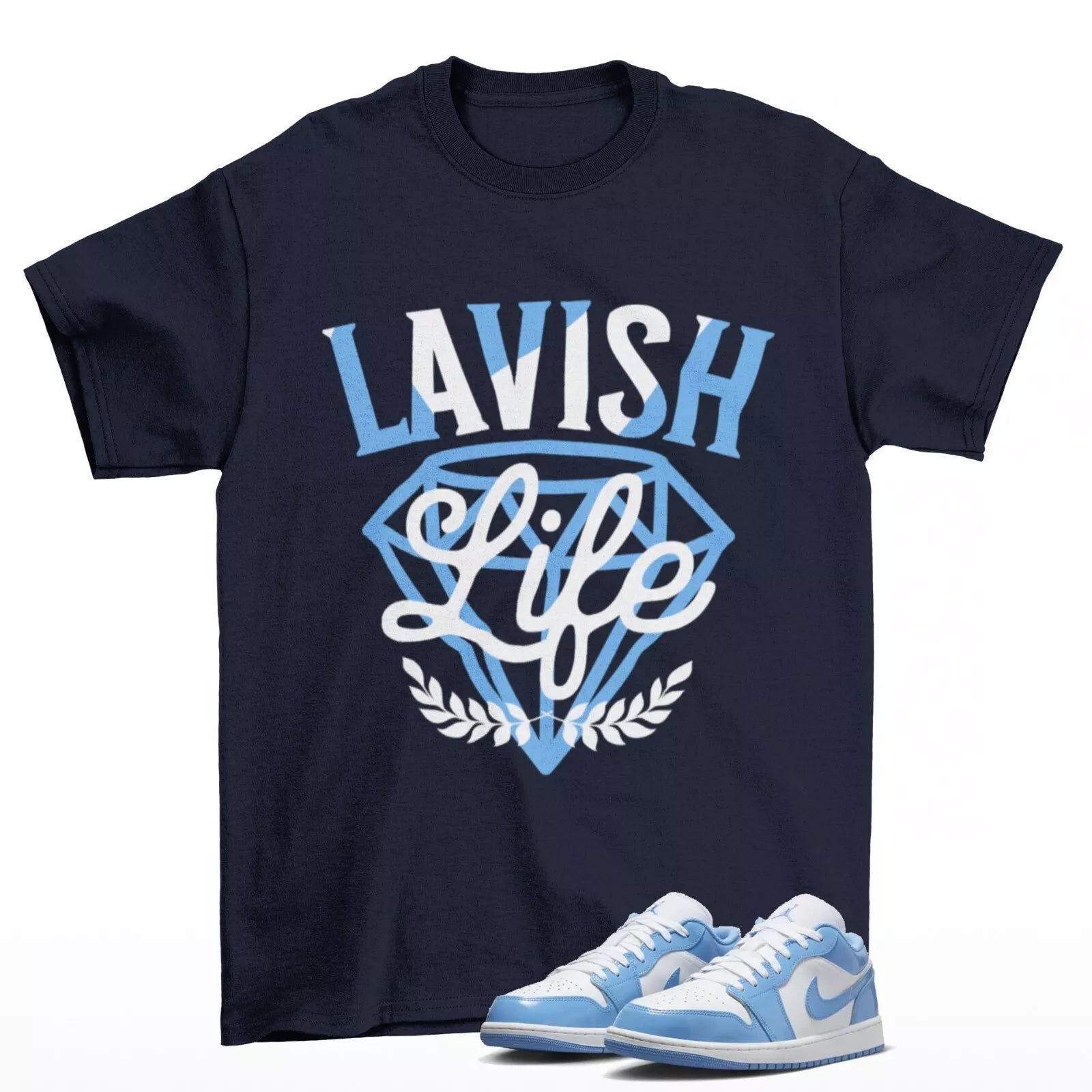 Lavish Sneaker Shirt Blue to Match Jordan 1 Low White Legend Blue FZ2138-114 T-Shirt, Sneaker Match Tee