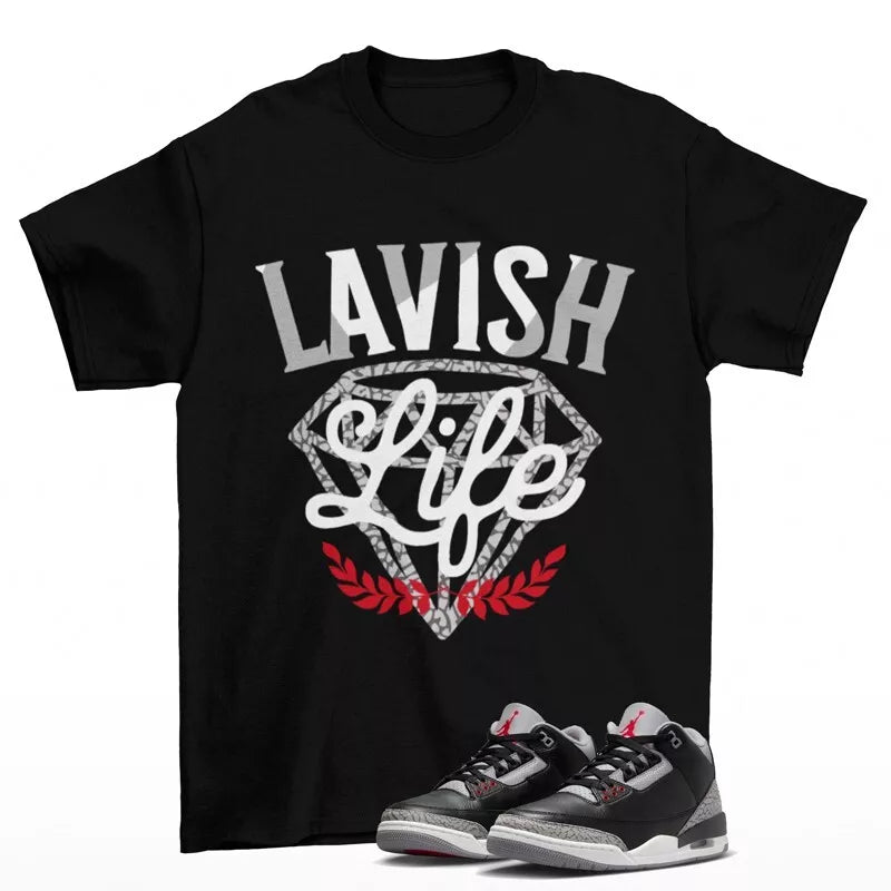 Lavish Sneaker Shirt to Match Jordan 3 Retro OG Black Cement DN3707-010 T-Shirt, Sneaker Match Tee