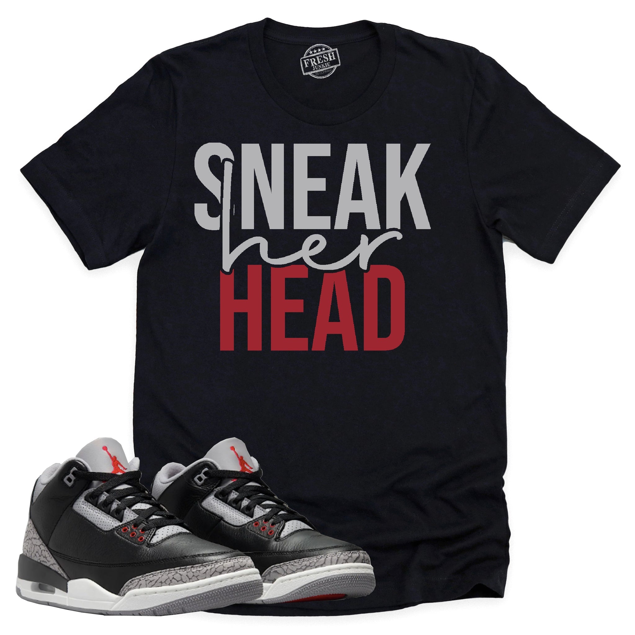 SneakHER Head Shirt, Retro Air Jordan 3 Black Cement Shirt Match Sneaker ,854262-001 T-Shirt, Sneaker Match Tee