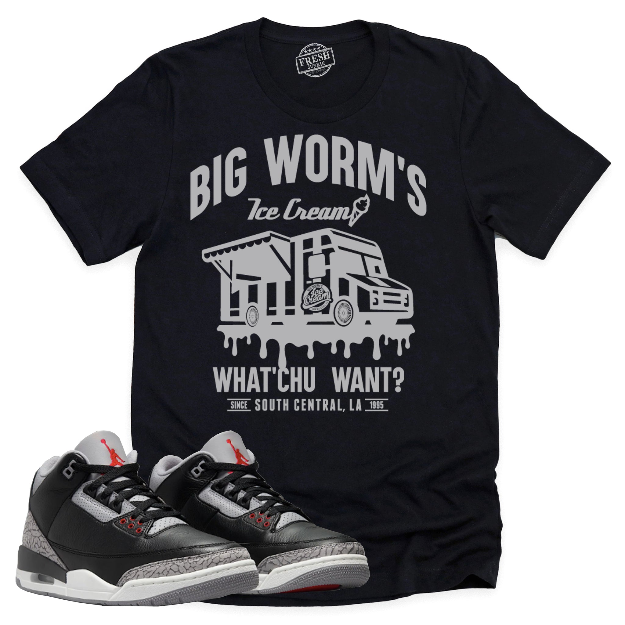 BW's Ice Cream Shop Shirt, Retro Air Jordan 3 Black Cement Shirt Match Sneaker ,854262-001 T-Shirt, Sneaker Match Tee
