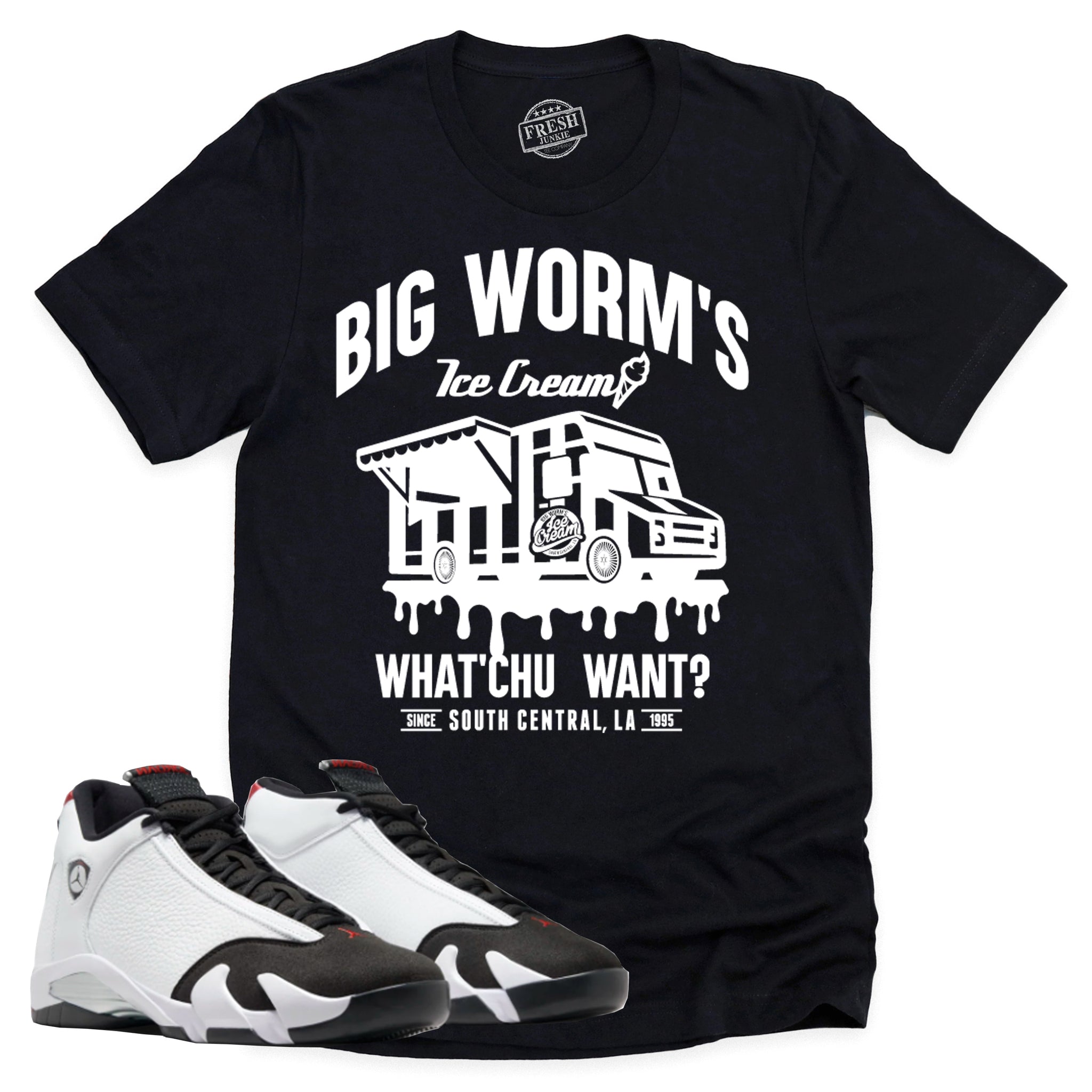 BW's Ice Cream Shop Shirt, Air Jordan 14 Black Toe Shirt Match Sneaker ,487471-160 T-Shirt, Sneaker Match Tee