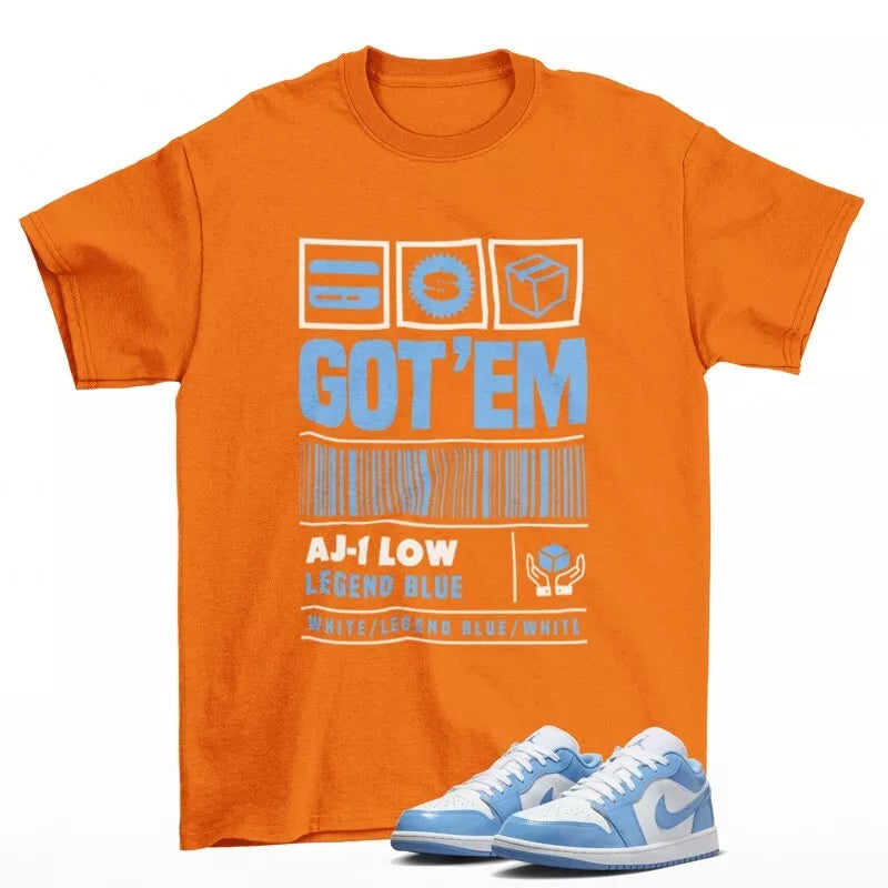 Copped Sneaker Shirt Orange to Match Jordan 1 Low White Legend Blue FZ2138-114 T-Shirt, Sneaker Match Tee