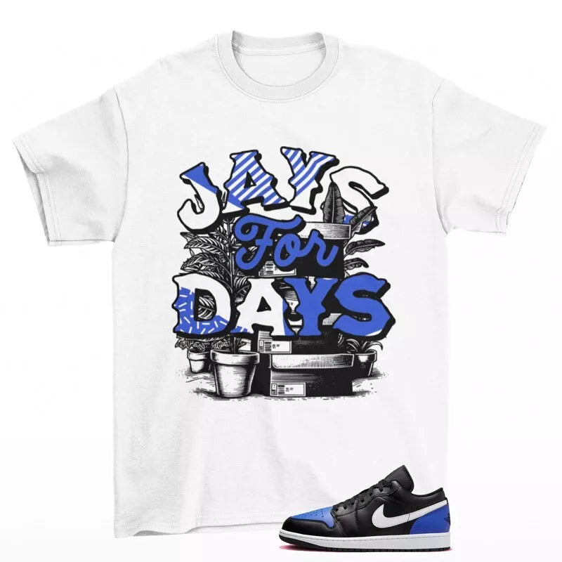 Stacked Sneaker Shirt White to Match Jordan 1 Low Black Royal Toe 553558-042 T-Shirt, Sneaker Match Tee