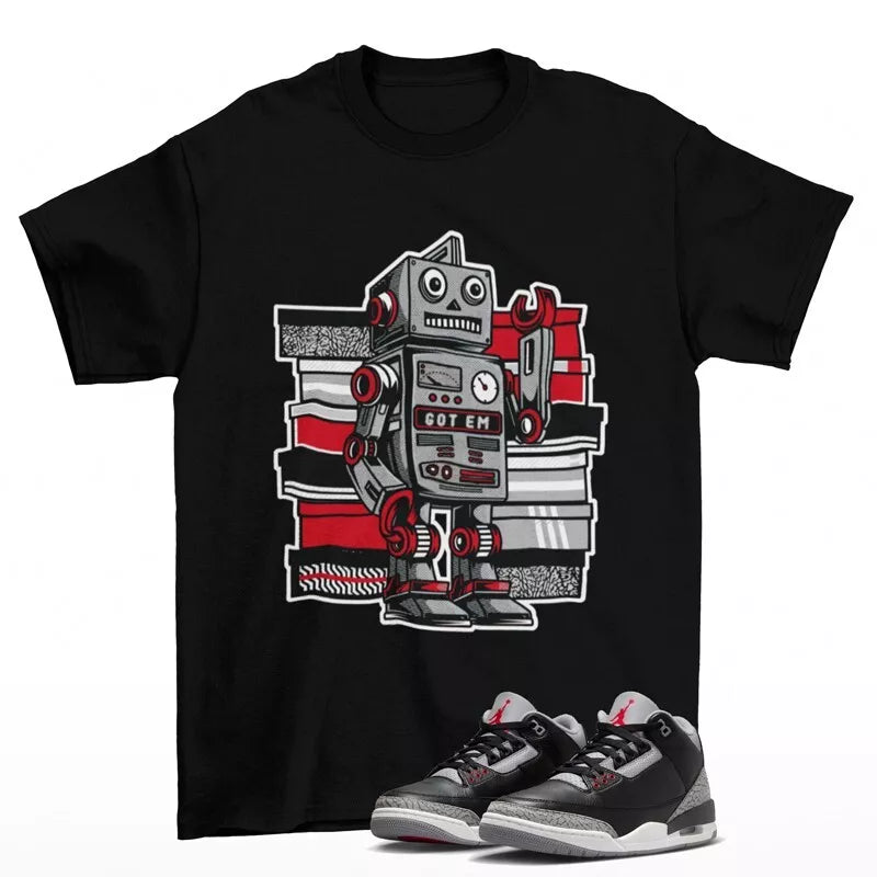 Sneaker Bot Shirt Black to Match Jordan 3 Black Cement DN3707-010 T-Shirt, Sneaker Match Tee