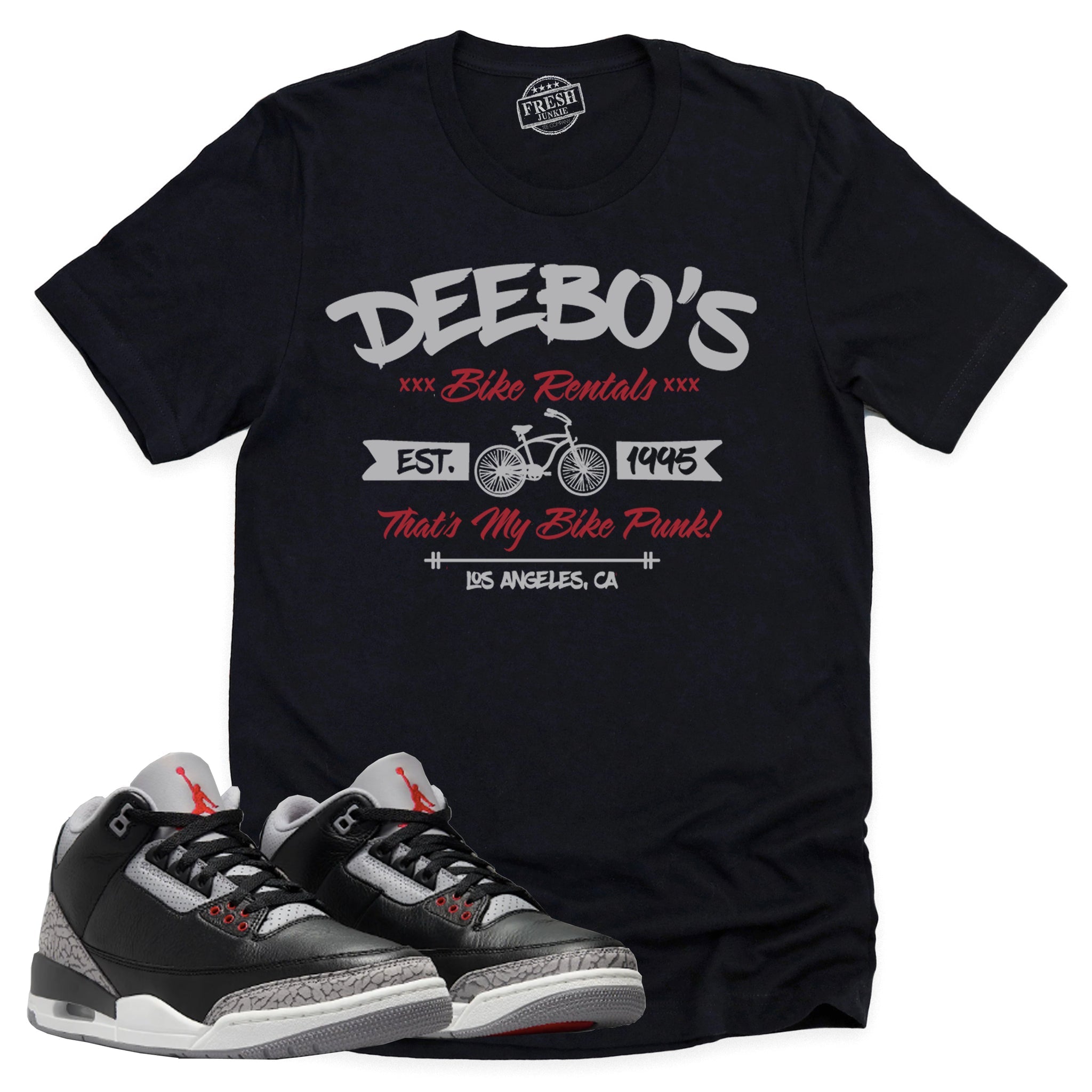 Deebo's Bike Shop Shirt, Retro Air Jordan 3 Black Cement Shirt Match Sneaker ,854262-001 T-Shirt, Sneaker Match Tee