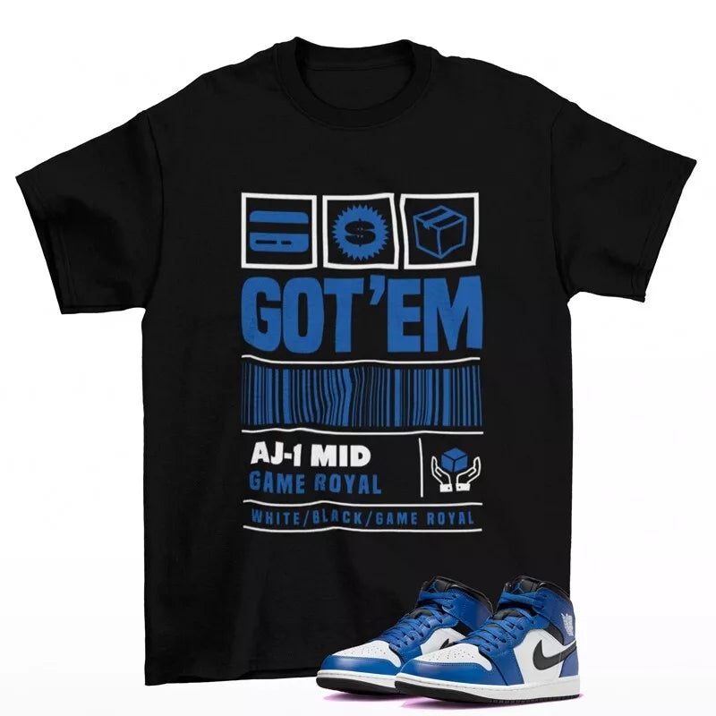 Copped Sneaker Shirt Black to Match Jordan 1 Mid Game Royal DQ8426-402 T-Shirt, Sneaker Match Tee