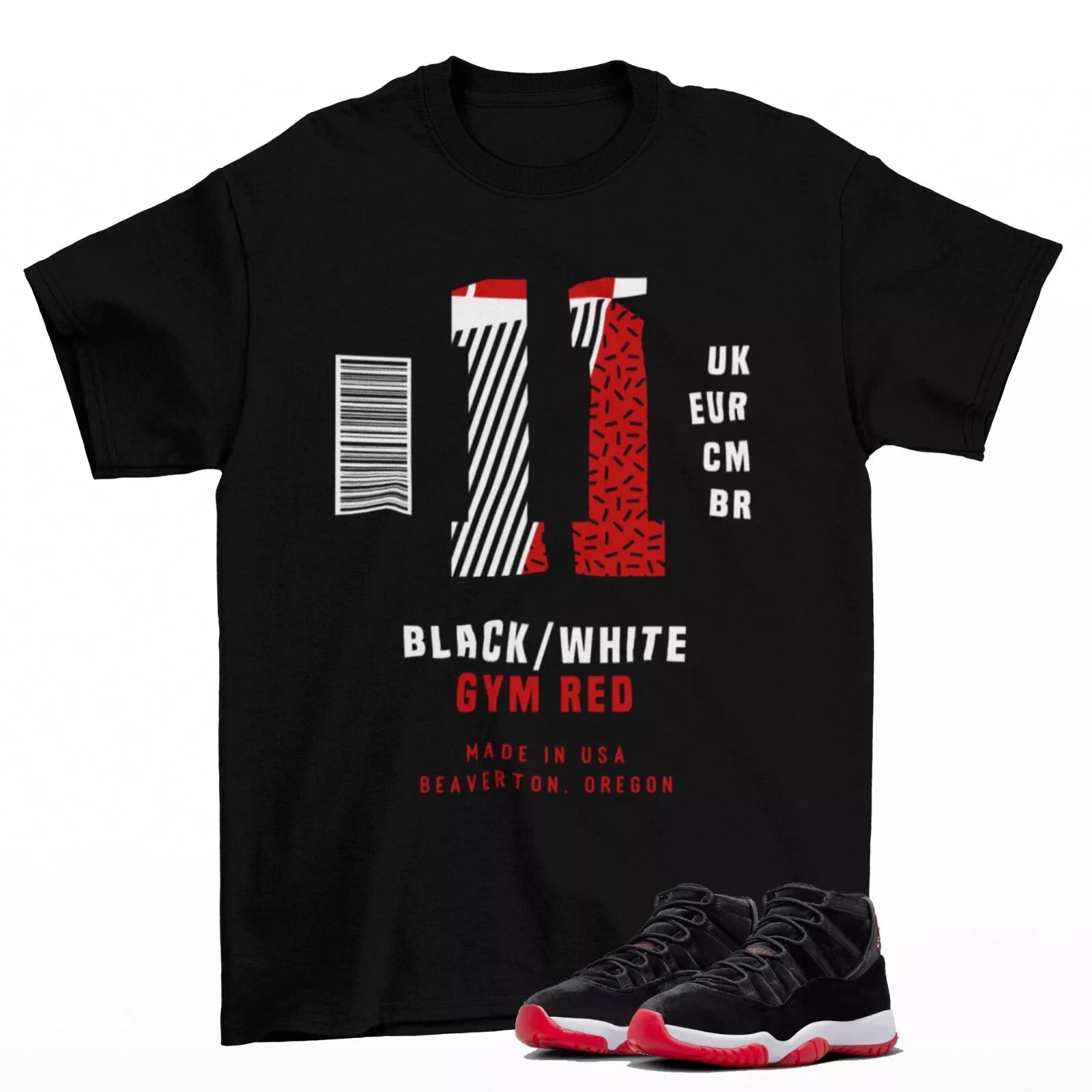 Sneaker Label Shirt Black to Match Jordan 11 Retro Bred Velvet DB5457-061 T-Shirt, Sneaker Match Tee