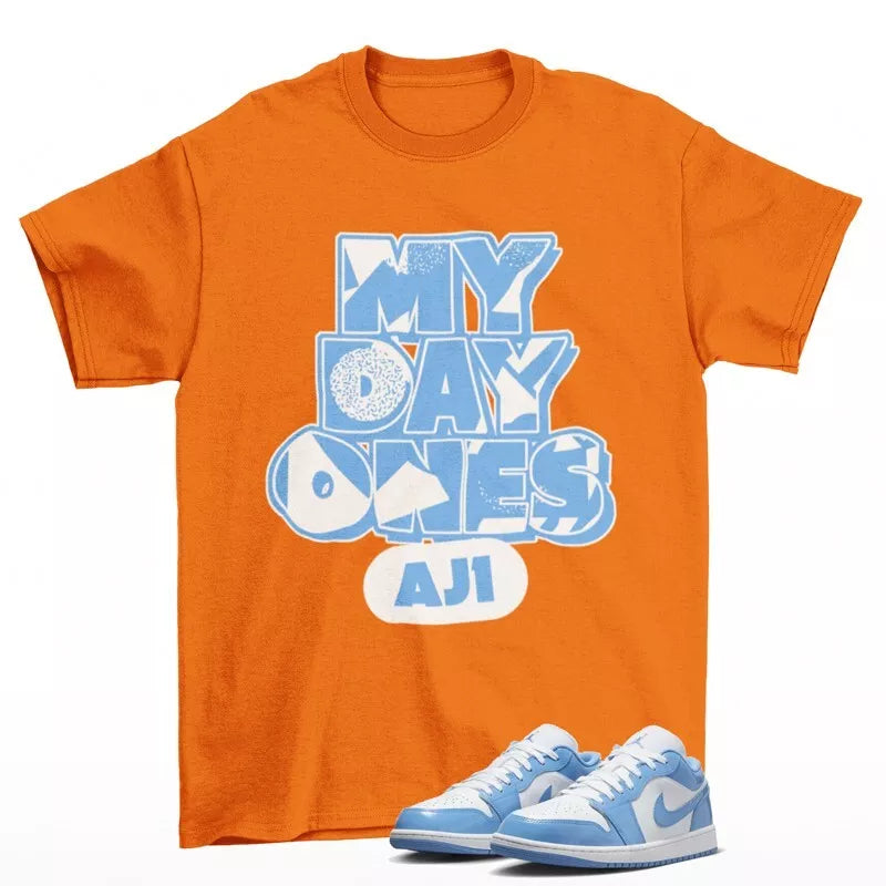 Day One Shirt Orange to Match Jordan 1 Low White Legend Blue FZ2138-114 T-Shirt, Sneaker Match Tee