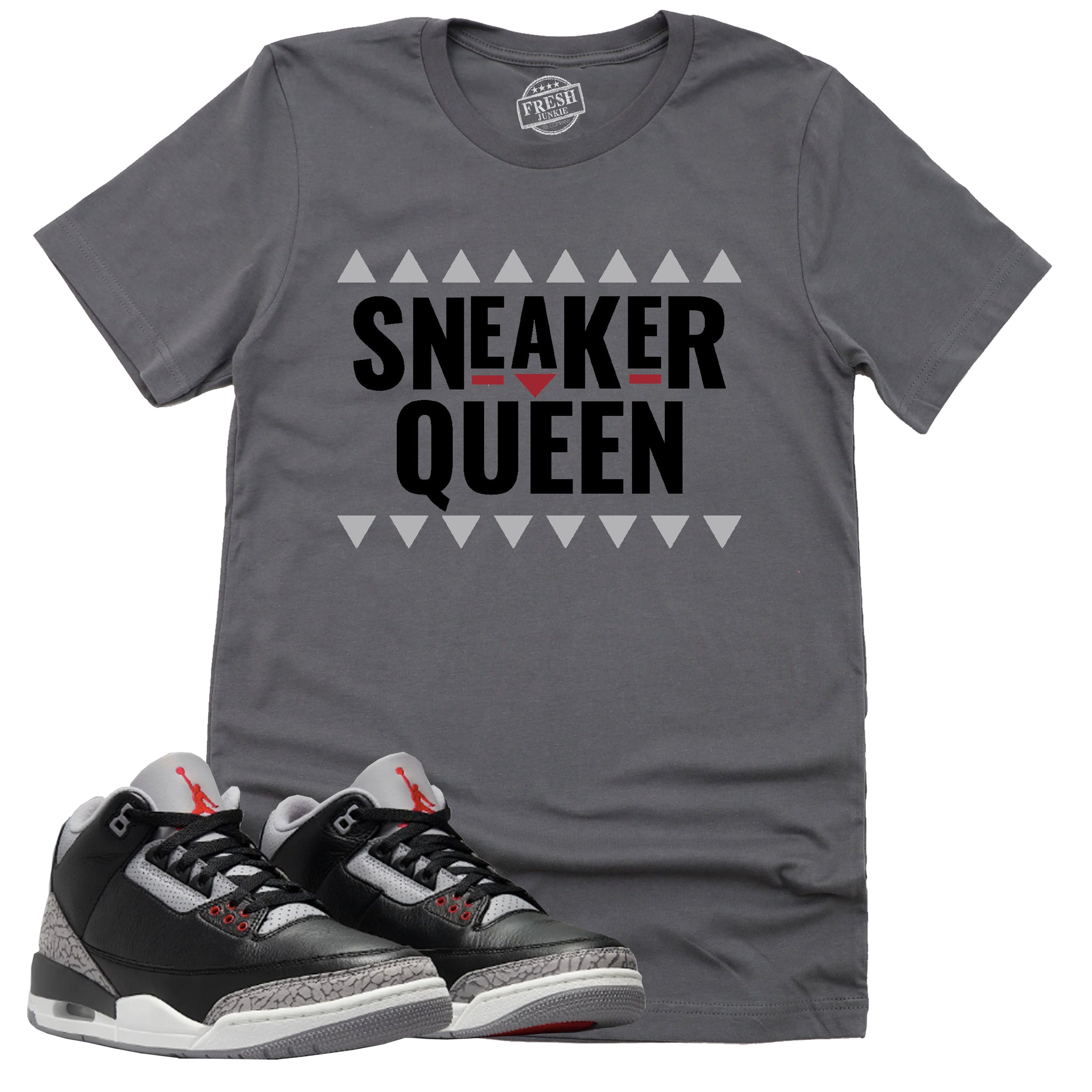 Sneaker Queen Shirt, Retro Air Jordan 3 Black Cement Shirt Match Sneaker ,854262-001 T-Shirt, Sneaker Match Tee