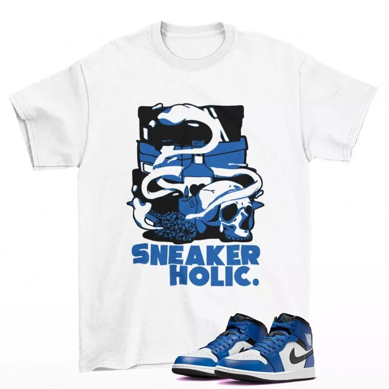 Sneaker Holic Shirt White to Match Jordan 1 Mid Game Royal DQ8426-402 T-Shirt, Sneaker Match Tee