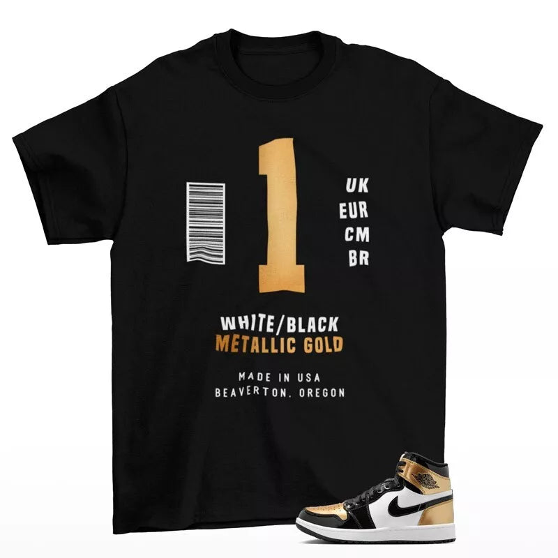 Sneaker Label Shirt to Match Jordan 1 High Golf Patent Gold Toe DQ0660-002 T-Shirt, Sneaker Match Tee