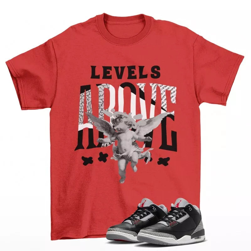 Levels Sneaker Shirt Red to Match Jordan 3 Retro OG Black Cement DN3707-010 T-Shirt, Sneaker Match Tee