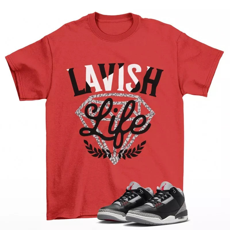 Lavish Sneaker Shirt Red to Match Jordan 3 Retro OG Black Cement DN3707-010 T-Shirt, Sneaker Match Tee
