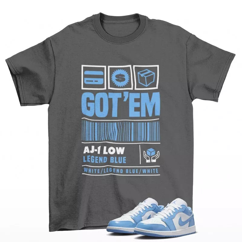 Copped Sneaker Shirt Grey to Match Jordan 1 Low White Legend Blue FZ2138-114 T-Shirt, Sneaker Match Tee