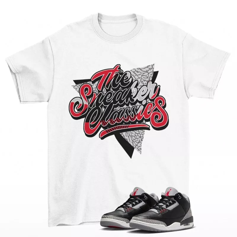 Classics Sneaker Shirt White to Match Jordan 3 Black Cement DN3707-010 T-Shirt, Sneaker Match Tee
