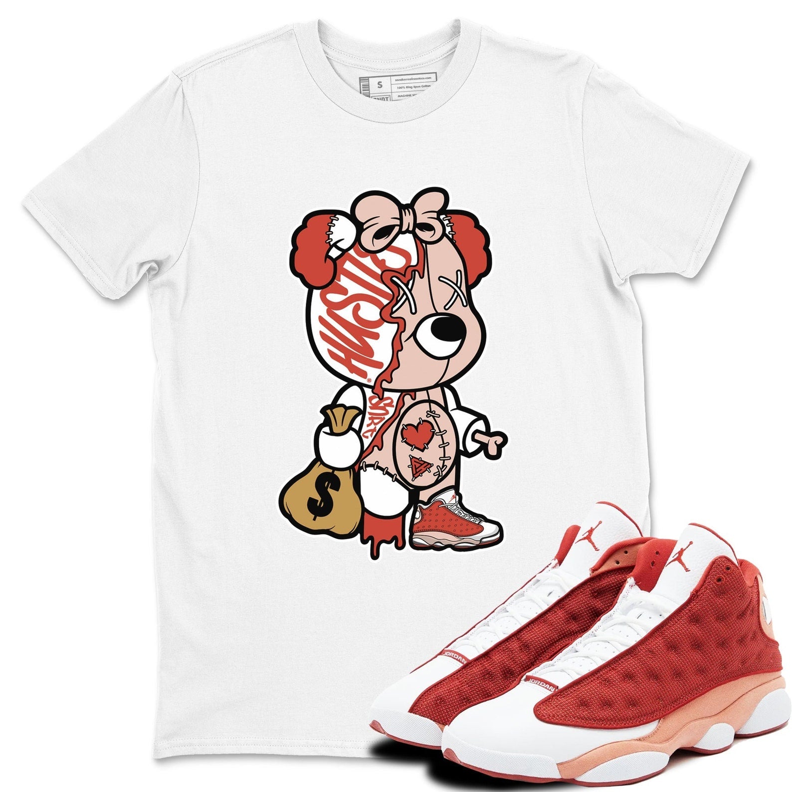 Stitched Hustle Bear - Sneaker Shirts To Match Jordans AJ13 Dune Red, DJ5982-601 T-Shirt, Sneaker Match Tee