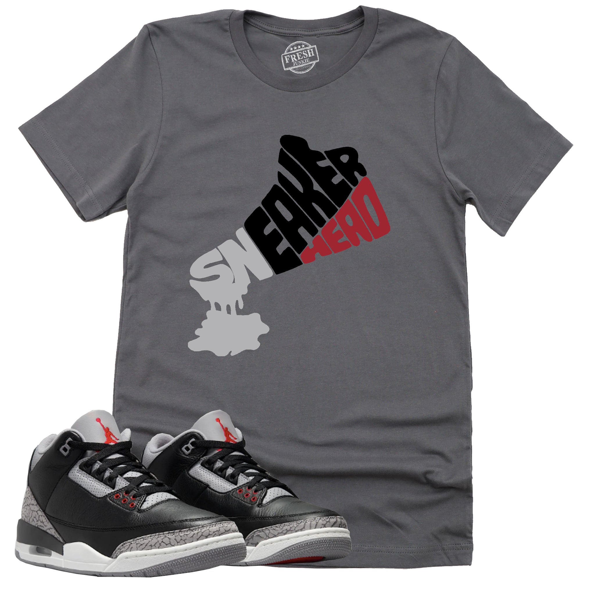 Dripping Sneaker Head Shirt, Retro Air Jordan 3 Black Cement Shirt Match Sneaker ,854262-001 T-Shirt, Sneaker Match Tee